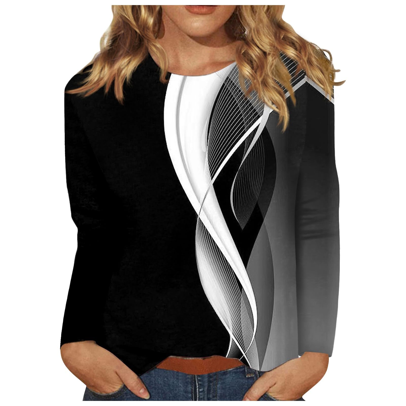 Women's Long Sleeve T-Shirts - Fashion Casual Crew Neck Printed Tops for Everyday Wear | Perfect for Work, Outfits & Layering