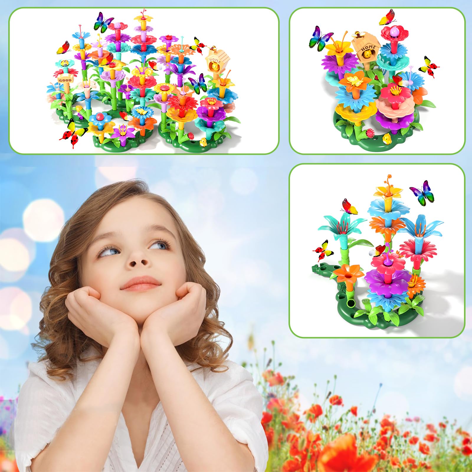 184Pcs Flower Garden Building Blocks STEM Toys for Girls & Boys Ages 3-7, Creative DIY Stacking Educational Toys for Preschool Learning, Brain Development & Kindergarten Activities - Perfect for Indoor Play, Birthday Gifts & Classroom STEM Projects
