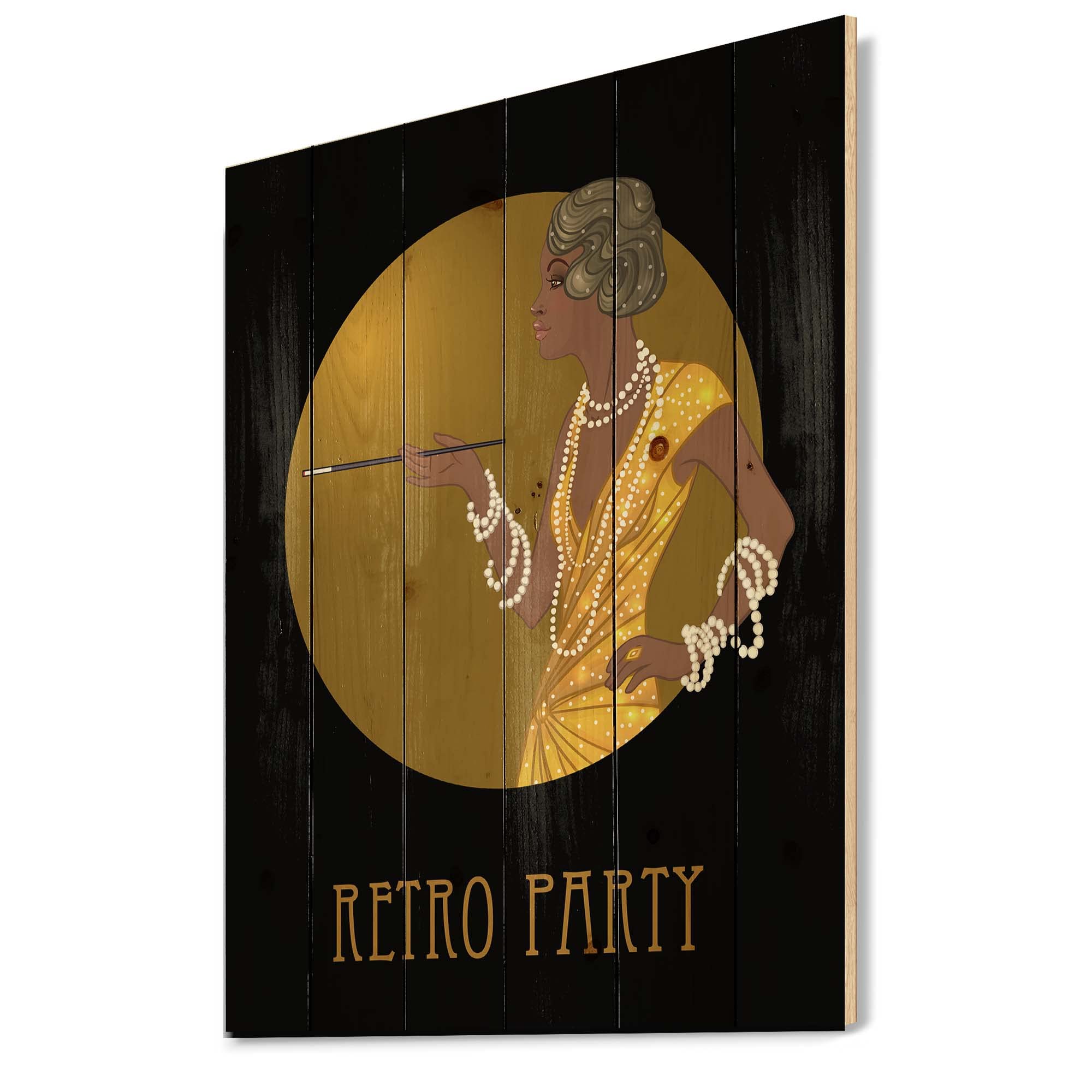 Retro African American Woman Wood Wall Art - Yellow Pine Decor for Living Room