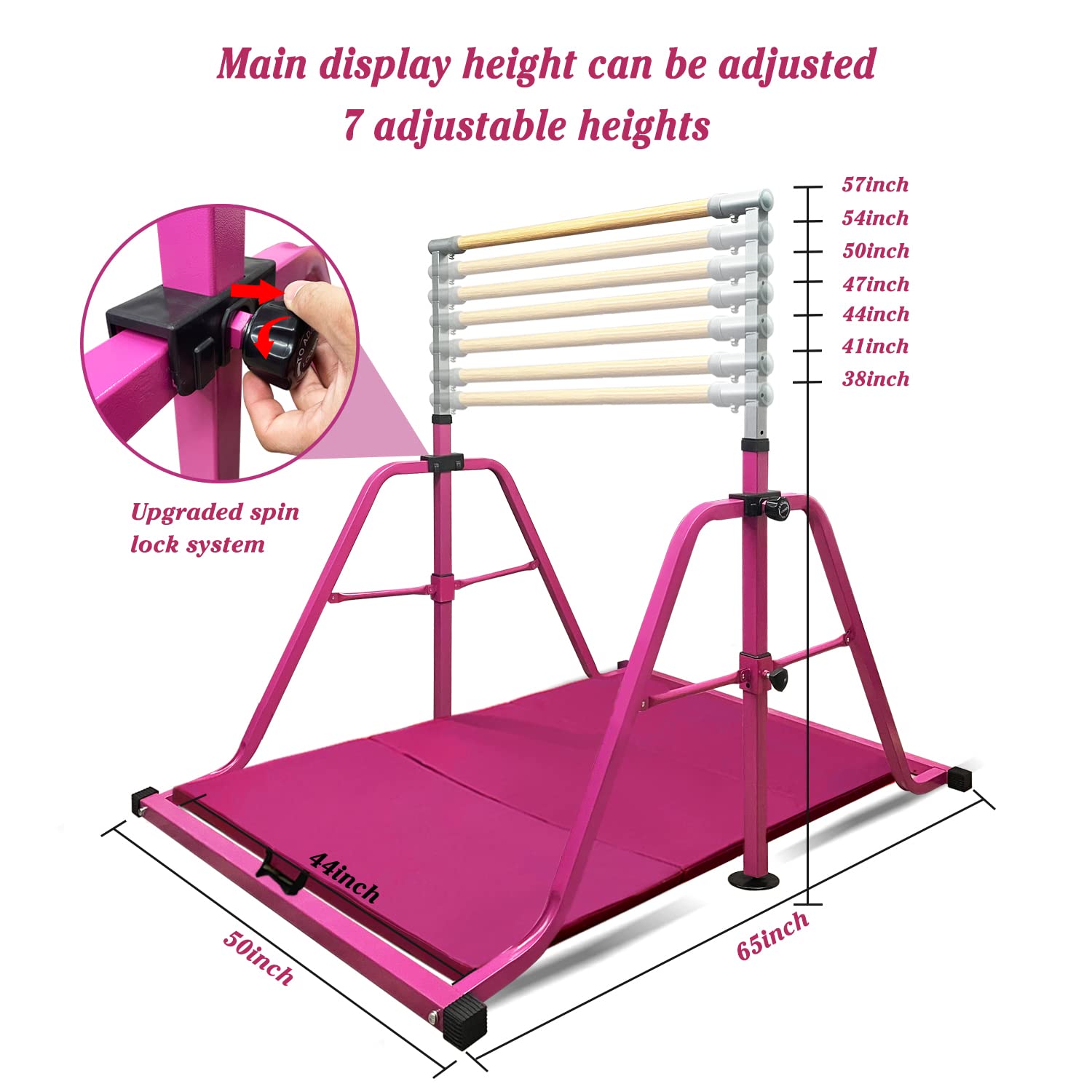 Adjustable Gymnastics Bar for Kids with Rings Set - 7 Height Levels, Foldable Monkey Bars for Home Training, Max Load 300LBS - Perfect for Indoor Playroom & Backyard Fitness