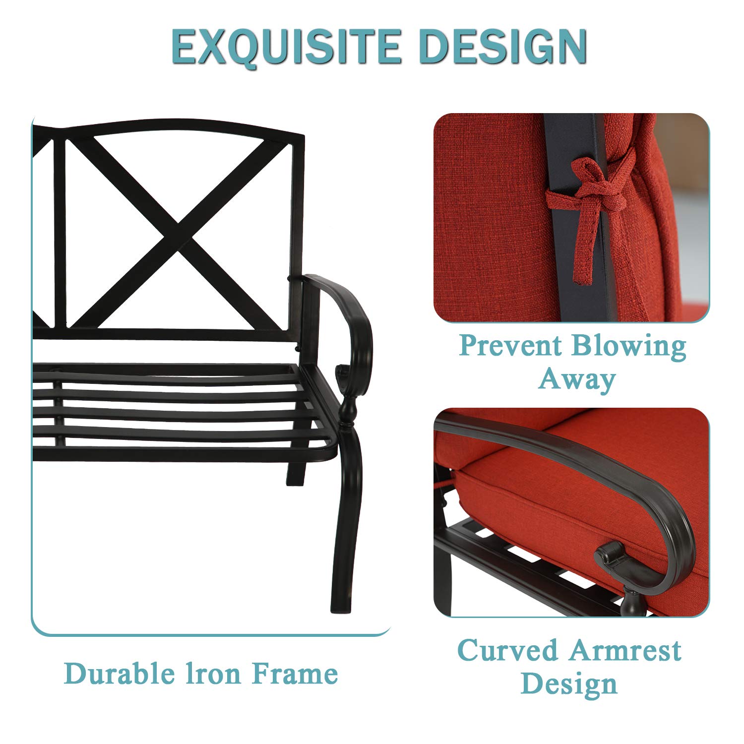 SOLAURA 2-Piece Outdoor Loveseat Set with Coffee Table - Wrought Iron Frame & Red Cushions - Patio Garden Bench Sofa for Backyard, Poolside, and Terrace Relaxation