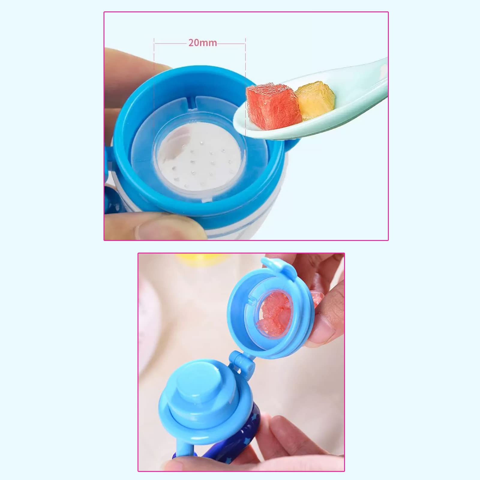 Safe-O-Kid BPA-Free Baby Fruit & Food Feeder – Non-Toxic Silicone Teether for Fresh Fruits, Vegetables & Snacks – Perfect for Babies & Toddlers (Blue, Pack of 2) – Ideal for Teething Relief & Healthy Snacking On-The-Go