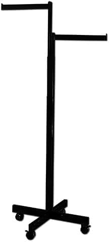 Heavy Duty Commercial 2-Way Garment Hangers with X-Style Base & Wheels - Chrome & Black Options (Black) | Perfect for Retail Stores, Dry Cleaners & Clothing Warehouses