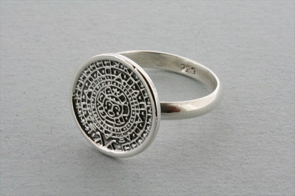 Mayan Calendar Disc Ring - Sterling Silver Aztec Jewelry for Men & Women - Perfect for Gifts, Boho Fashion & Spiritual Healing