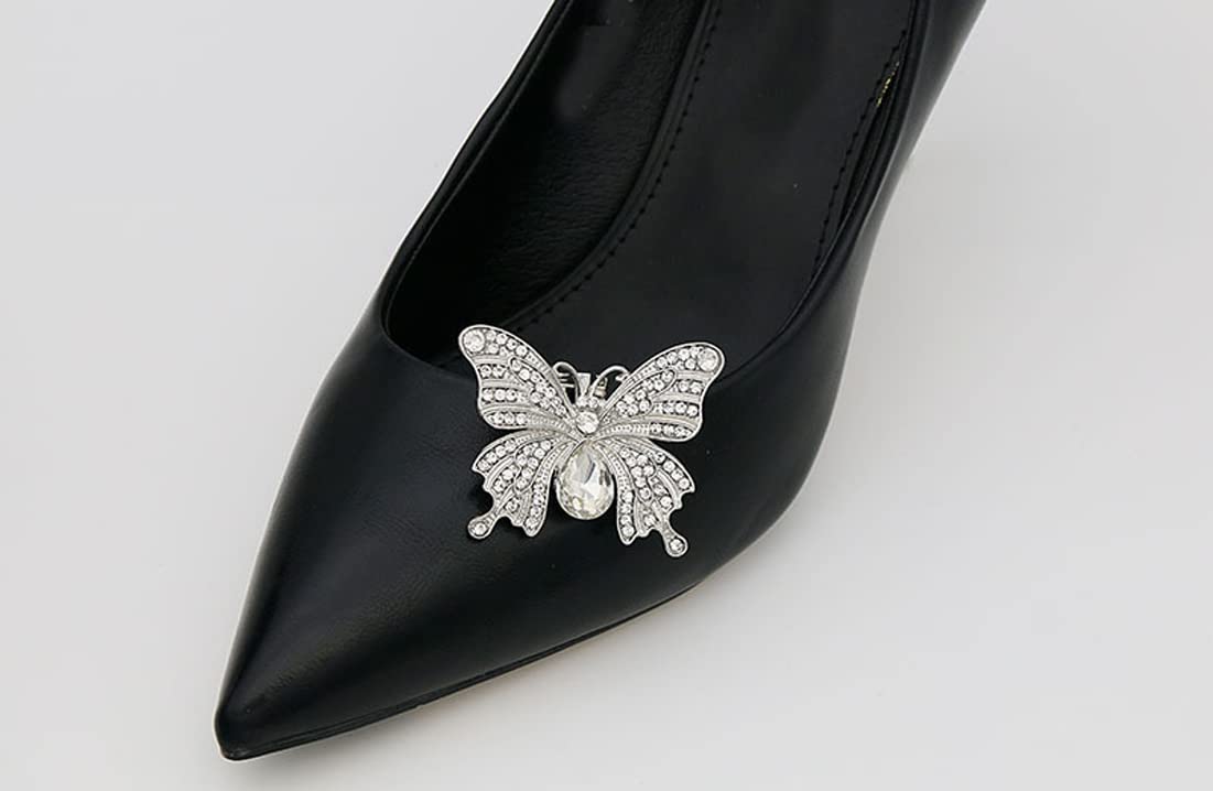 2PCS Rhinestone Crystal Butterfly Shoe Clips - Elegant Shoe Buckle Accessories for Women | Bridal Wedding Party Shoes Decoration | Perfect for Prom, Evening Gowns & Special Occasions