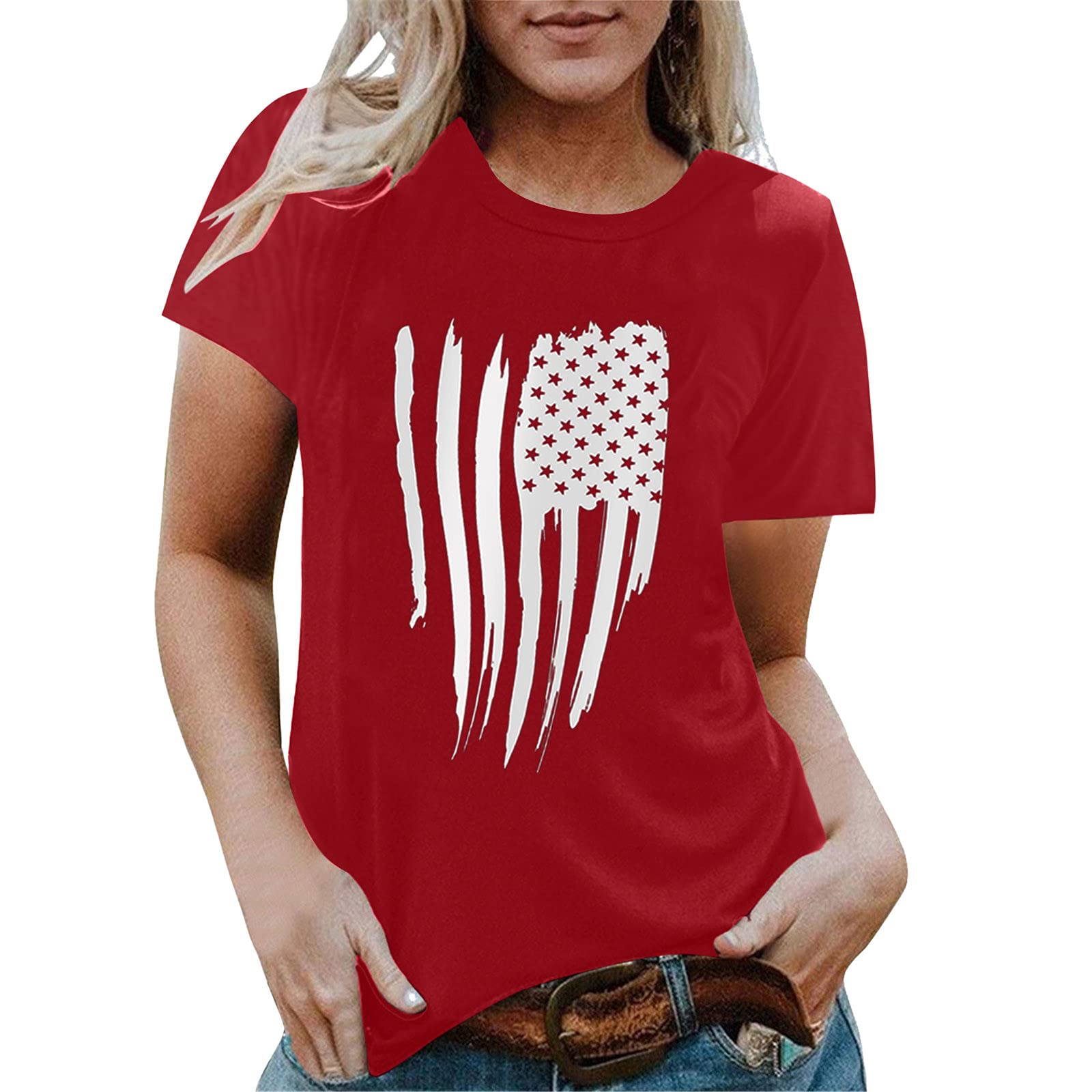 American Flag Shirts for Women - Patriotic USA Flag Graphic Tees - Perfect for 4th of July, Memorial Day & Independence Day Celebrations