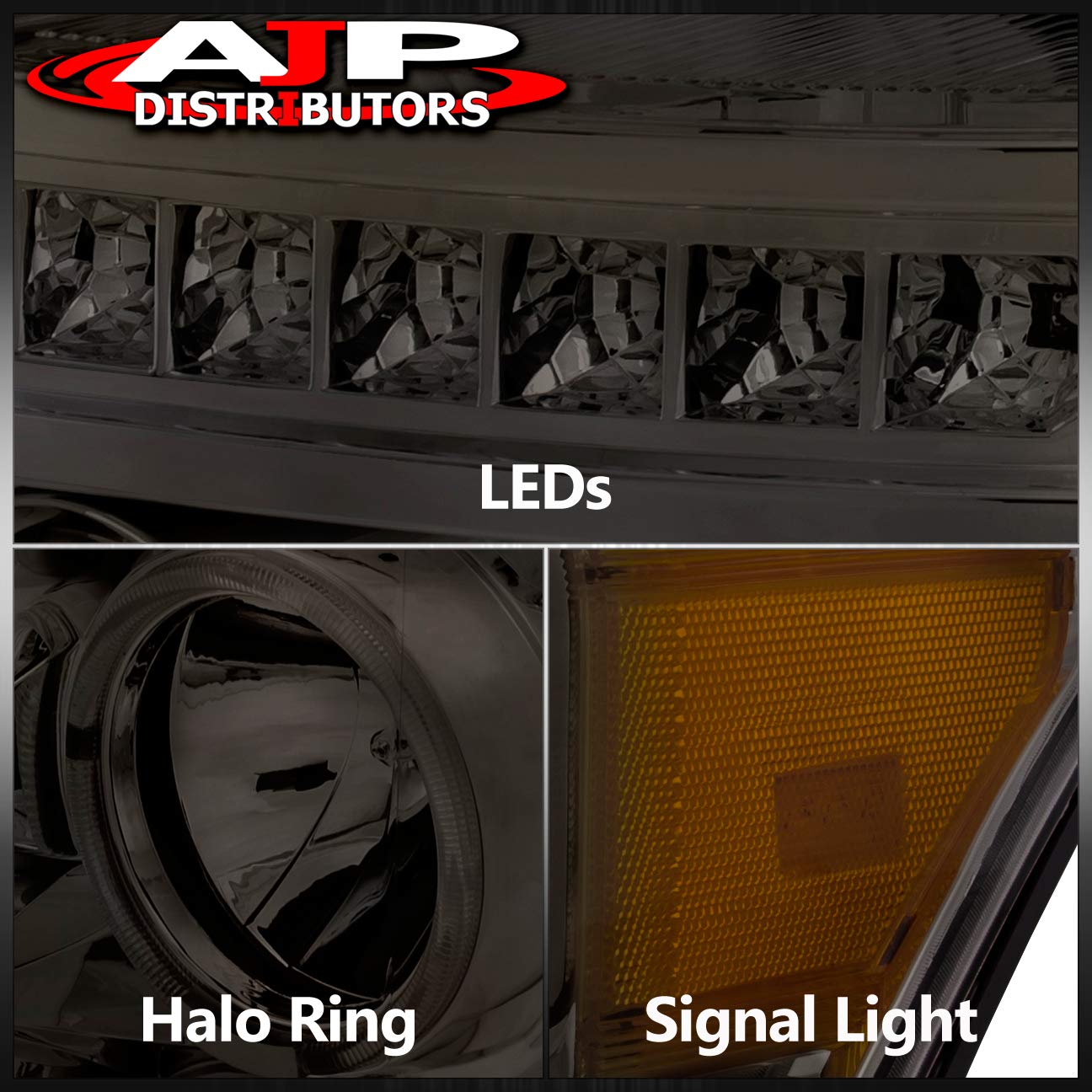 Ford F250 F350 F450 LED DRL Headlights 2011-2015 - Chrome Smoke Amber for Night Driving