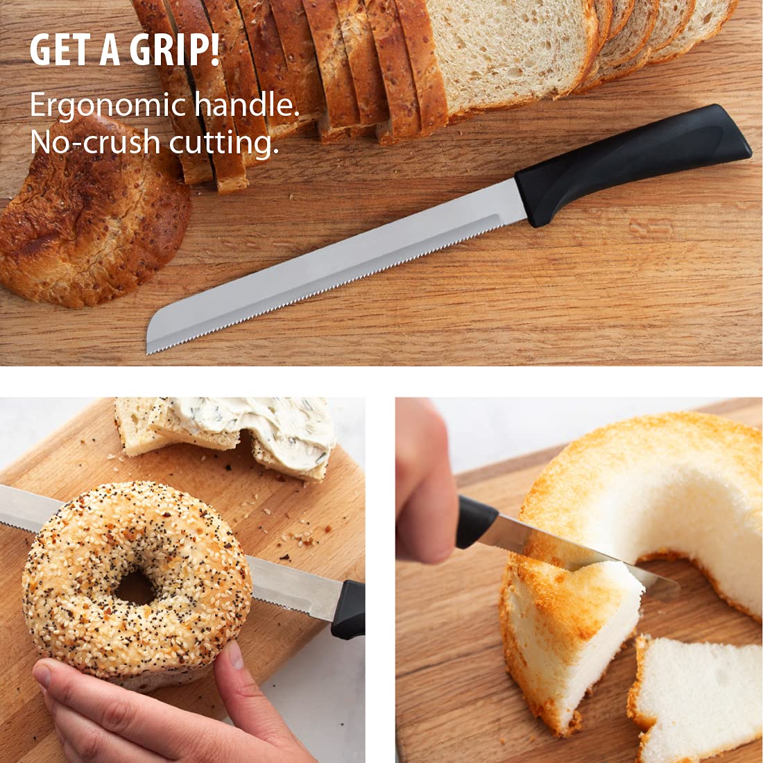 Rada Cutlery Anthem Series 8 Inch Bread Knife with Ergonomic Black Handle - Perfect for Slicing Bread, Bagels, and Pastries - Ideal for Home Kitchens, Bakeries, and Restaurants