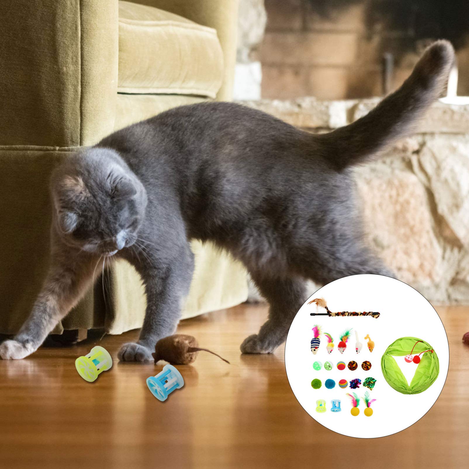 Balacoo 21-Piece Funny Cat Toy Set - Crinkle Ball, Teaser Wand & Sweat Suit for Kittens & Puppies | Interactive Play, Exercise & Stress Relief for Indoor Cats | Perfect for Playtime, Training & Bonding