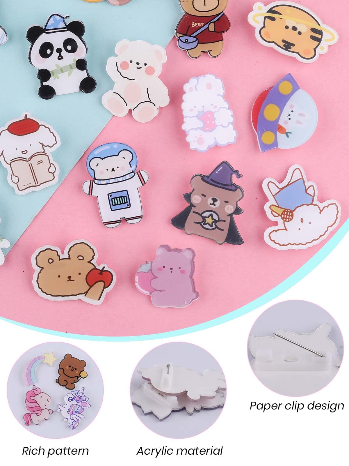 65 PCS Acrylic Cute Pins Set - Kawaii Animal Badges (Sheep, Rabbit, Dog, Bear) for Backpacks, Bags, Jackets & Hats - Aesthetic Cartoon Brooches for Girls - Perfect for School, Travel & Fashion Accessories