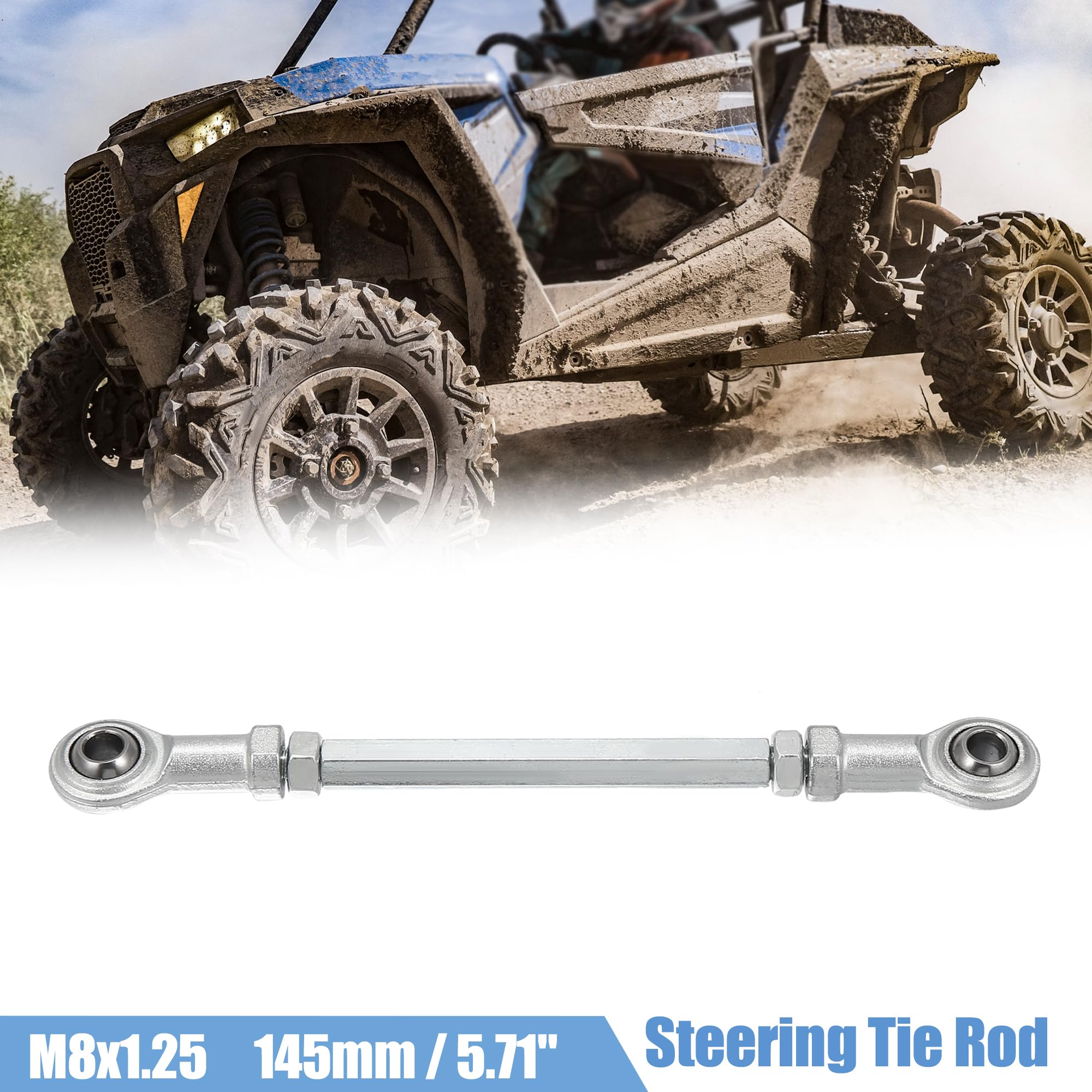 Motoforti 2-Piece 145mm Adjustable Steering Tie Rod Ball Joint with 8mm Hole Diameter - Compatible with 49cc Electric ATV & Go Kart - Silver Tone Steering Suspension Accessory - Perfect for Off-Roading, Racing & DIY Kart Upgrades