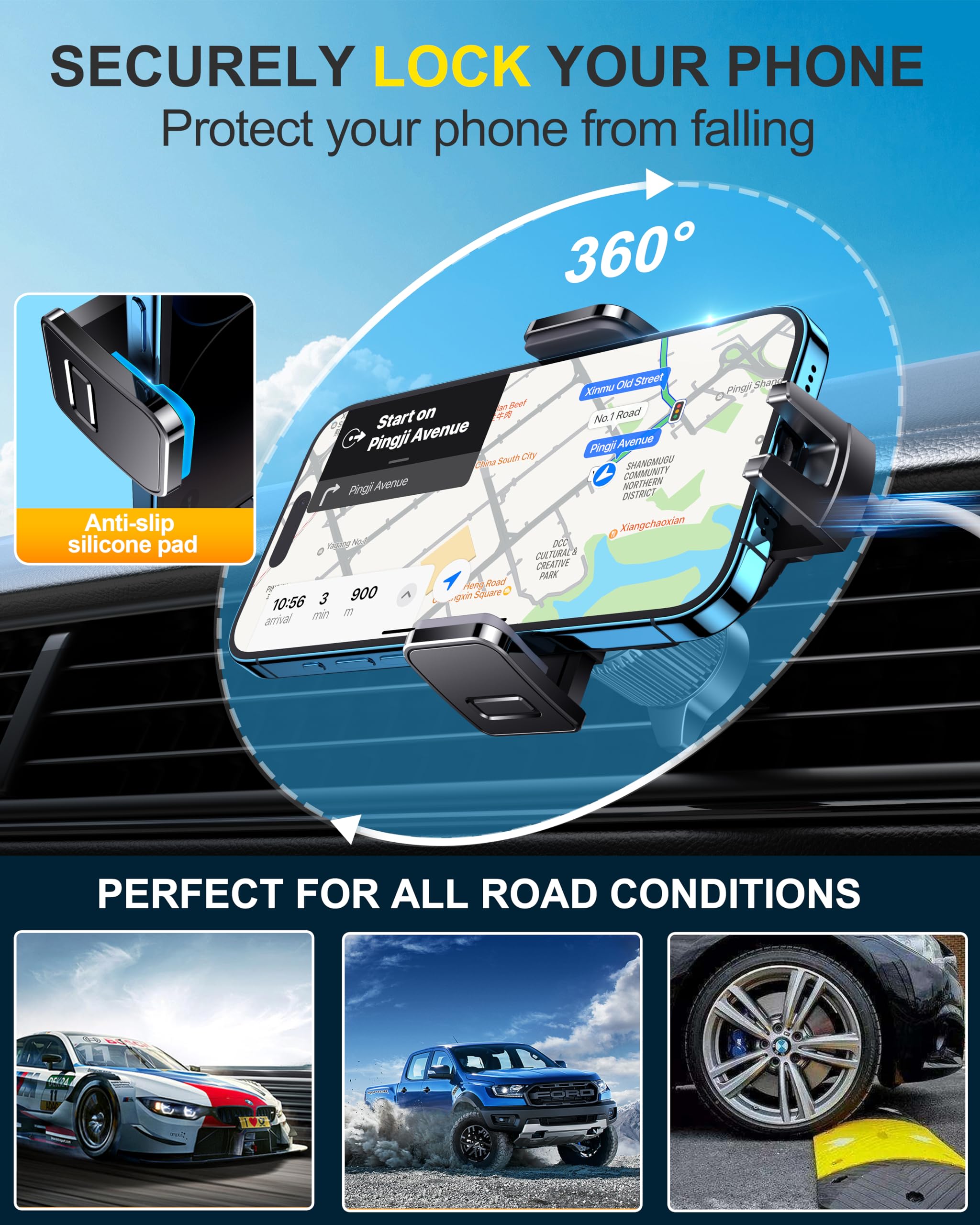 15W Fast Wireless Car Charger & Phone Holder - Auto Clamping Air Vent Mount for iPhone 15/14/13/12/11/X, Samsung Galaxy S23/S22/S21 - Perfect for Commuting & Road Trips
