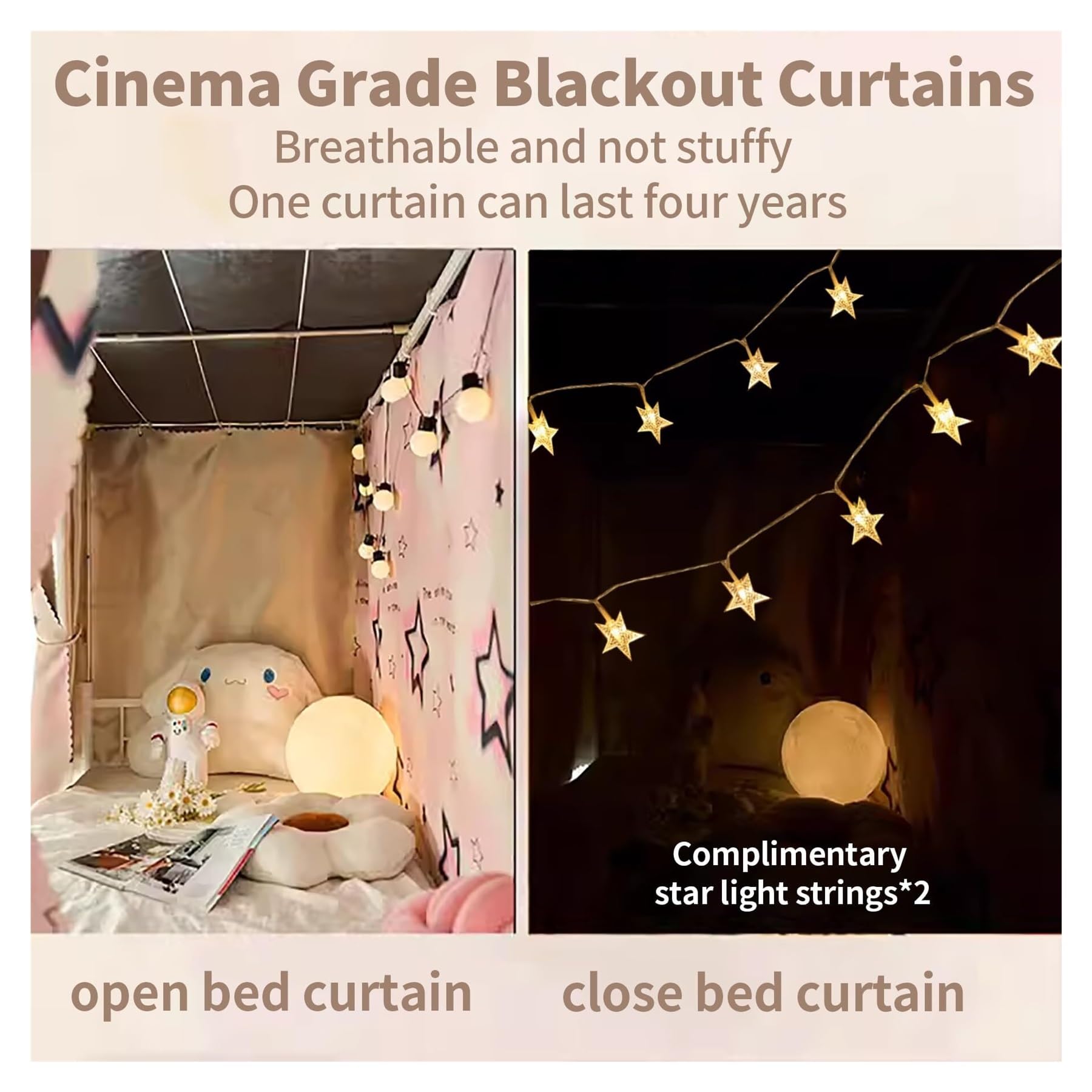 Pink Bunk Bed Curtains for Privacy & Shading - Twin Top Bunk Bed Tent Canopy with Frame Post Poles - Dorm Room & Kids Bedroom Privacy Solution for Sleep & Study