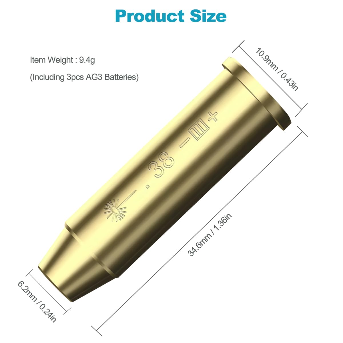 Red Dot Laser Boresighter for .38 Caliber - Precision Hunting Rifle Sight Alignment Tool with 2 Sets of Batteries | Perfect for Zeroing Scopes, Target Practice & Outdoor Shooting Range