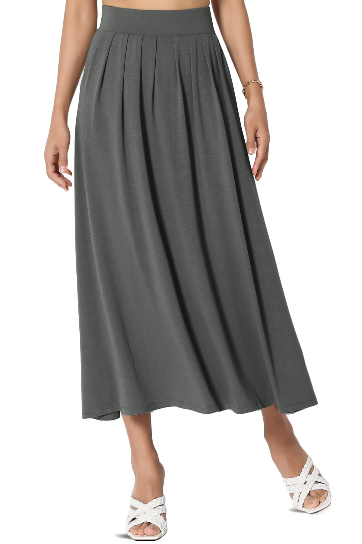 TheMogan Women's Casual Lounge Maxi Skirt - Solid Draped Jersey Long Skirt for Women Sizes S-3XL | Perfect for Relaxing at Home, Beach Cover-Up & Boho Outfits