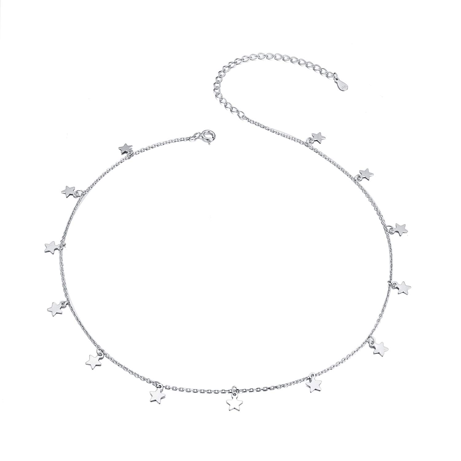Elegant S925 Sterling Silver Moon & Stars Choker Necklace for Women | Dainty Short Necklace Jewelry | Perfect for Casual Wear, Date Nights & Gifts