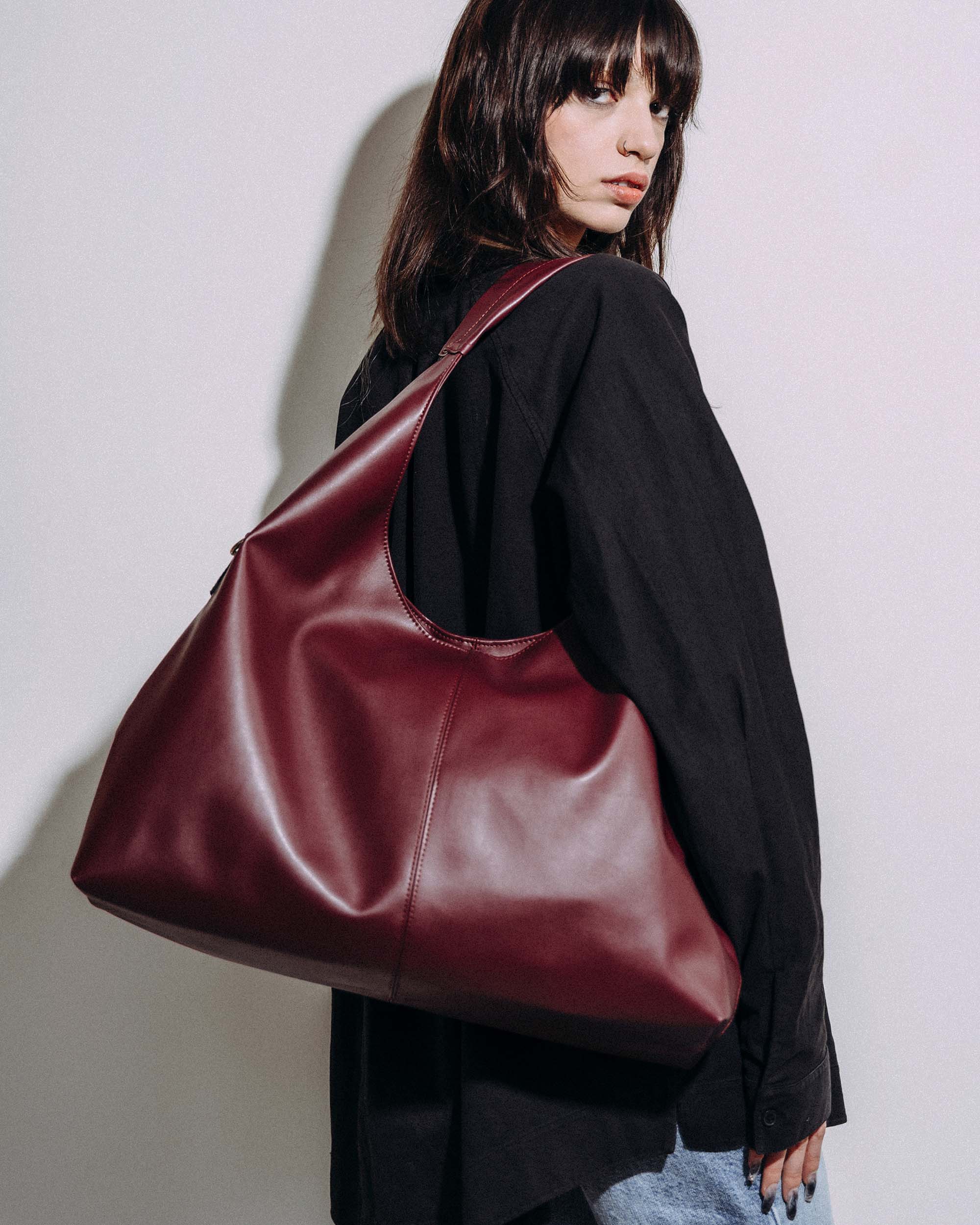 Bohemian Vegan Leather Tote Bag for Women - Slouchy Burgundy Handbag | Perfect for Work, Travel & Everyday Use