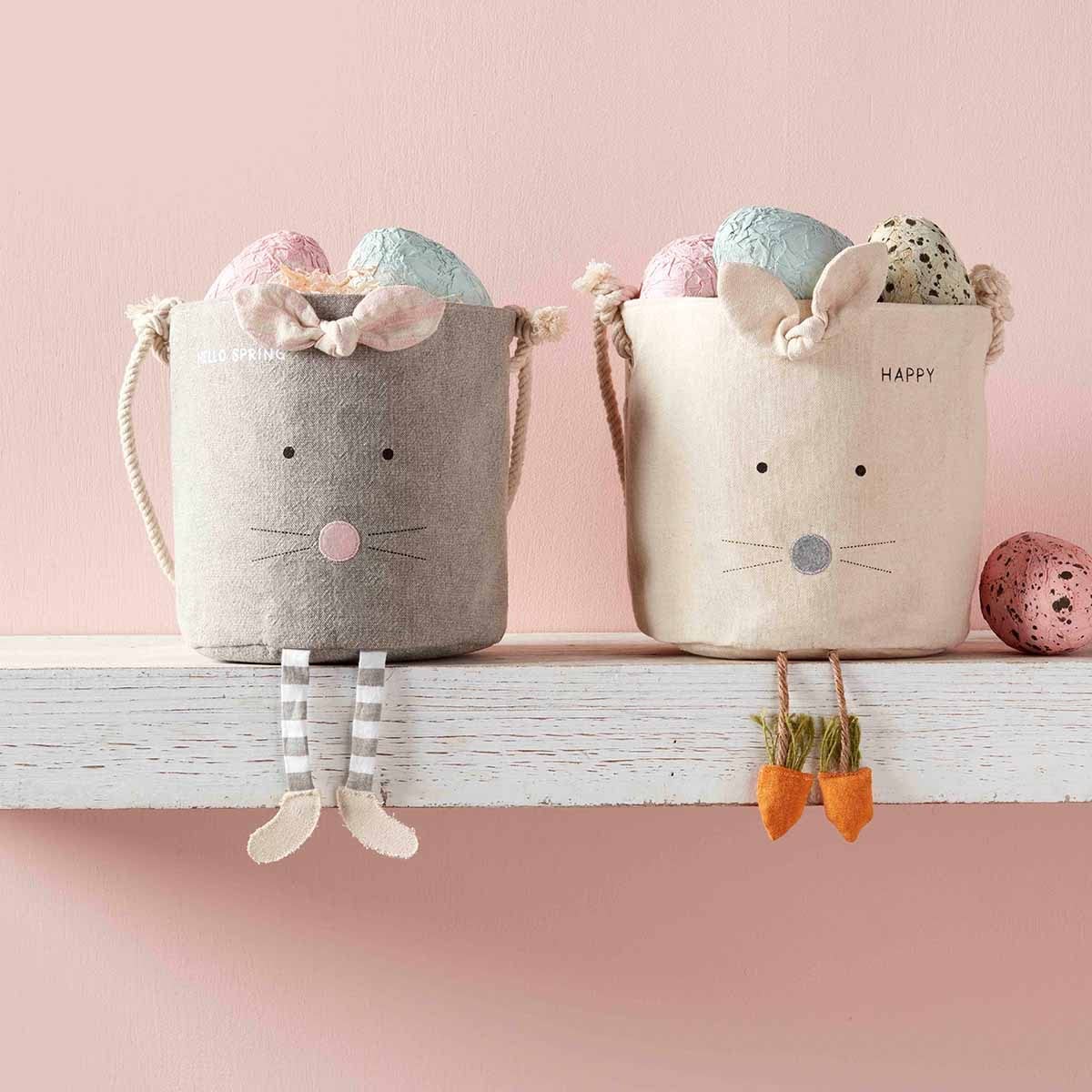 Easter Bunny Canvas Candy Bucket for Kids - Natural 7.5