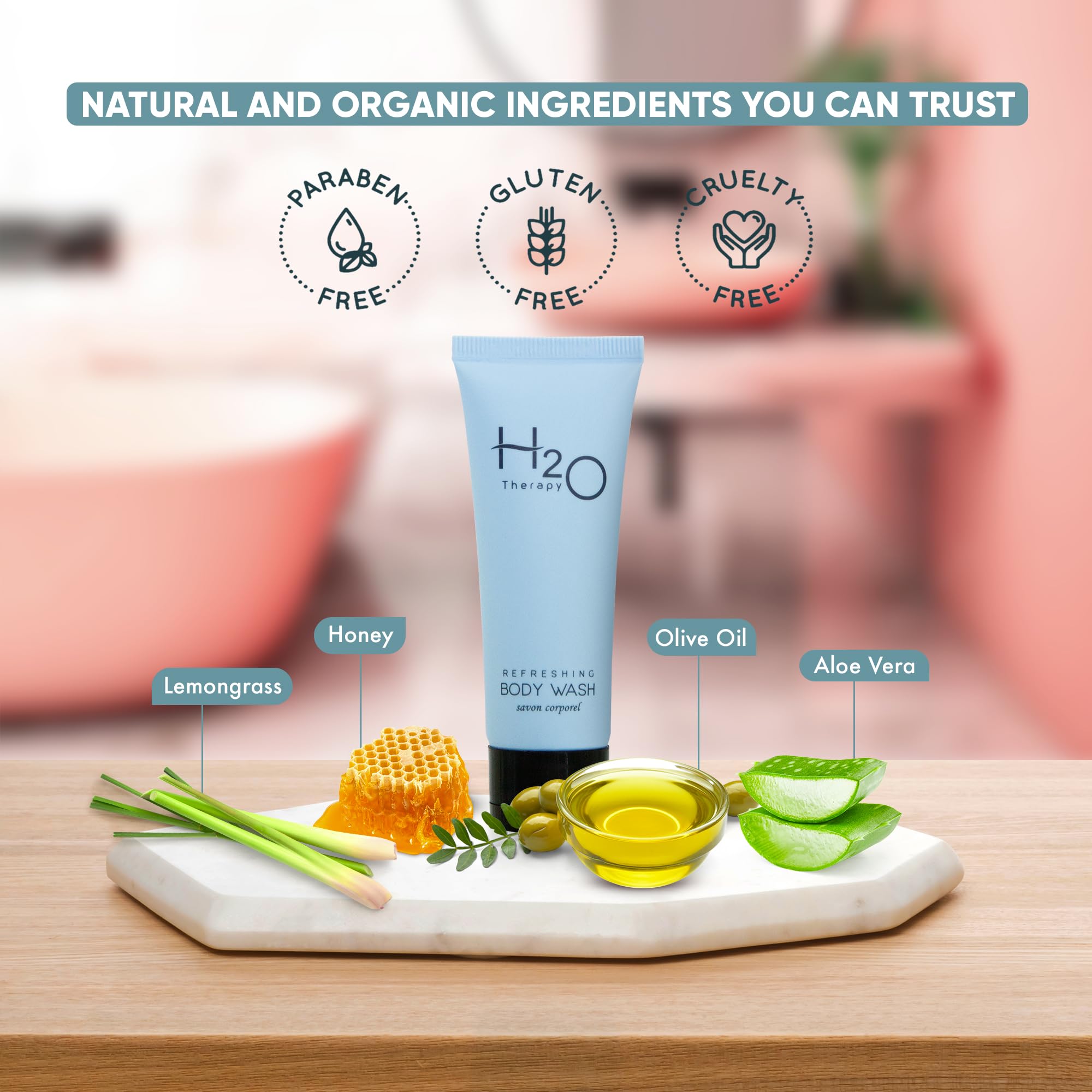 H2O Therapy Shampoo & Body Wash Travel Size - 1 oz Bottles (Pack of 300) | Hotel & Hospitality Amenities | Perfect for Hotels, Gyms, Spas & Travel Toiletries