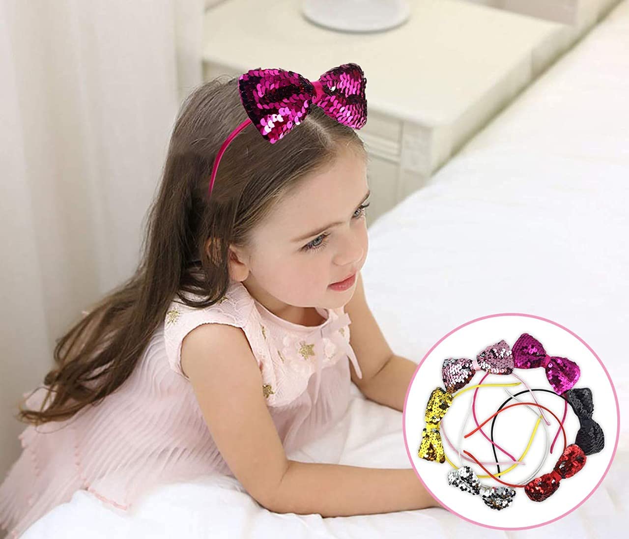 FAMEZA 6Pieces Reversible Sequin Cat Ears Headbands - Cute Adjustable Hair Accessories for Women Girls, Perfect for Halloween Costume, Cosplay, Parties & Photo Props