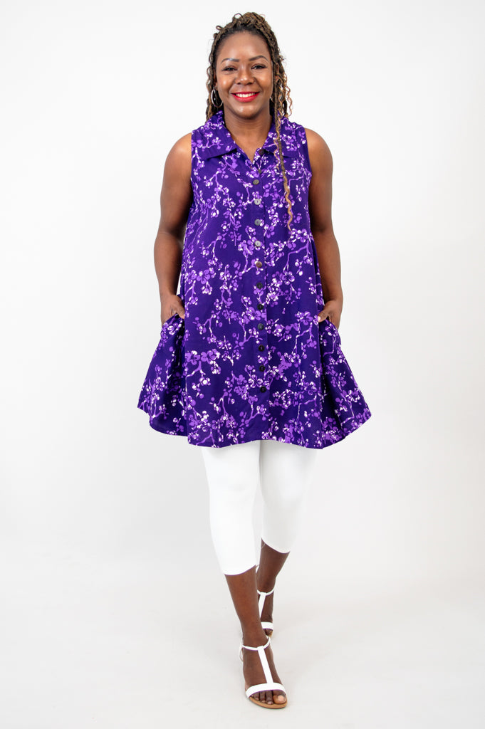 Cissy Tank Top - Floral Frangi Lilac Print Women's Blouse for Casual Wear & Summer Outfits