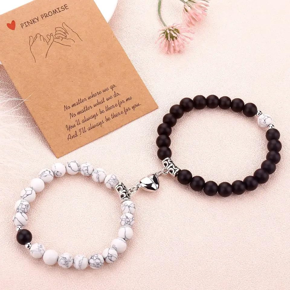 MEENAZ Magnetic Heart Couple Bracelets for Men & Women - Stainless Steel Love Bracelet Set for Boyfriend, Girlfriend, Couples - Valentine's Day Proposal Gift, Anniversary Present - Perfect for Romantic Dates & Special Occasions