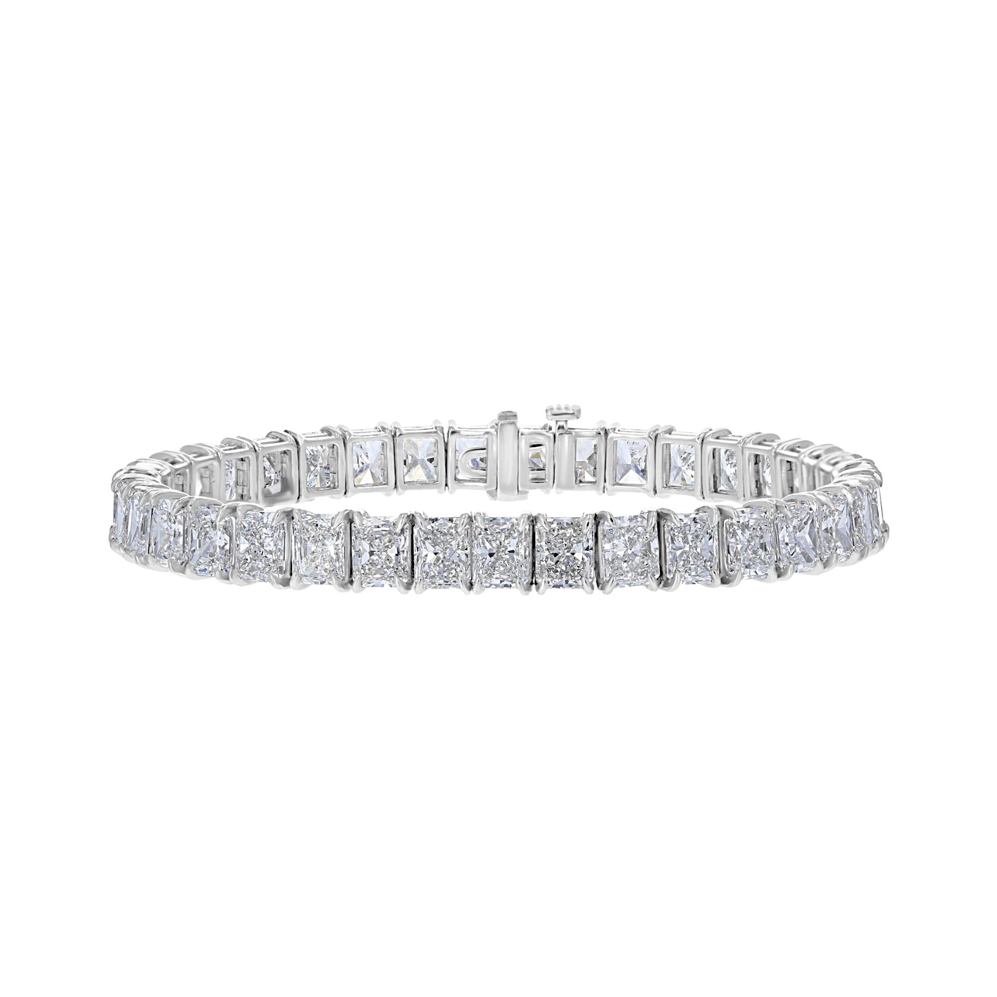 Platinum 27 CTW Radiant Cut Diamond 4-Prong Tennis Bracelet - Elegant Jewelry for Weddings, Anniversaries & Special Occasions