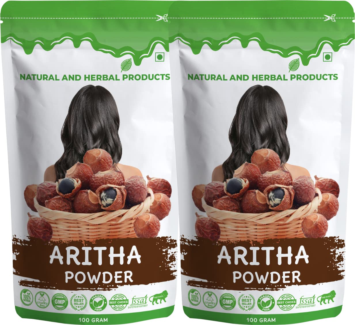 Organic Aritha Powder (Reetha) for Hair Wash & Skin Care - 100% Natural Indian Soapberry | Promotes Hair Growth & Strength | 100g Pack of 2 | Perfect for DIY Shampoo, Scalp Treatment & Natural Cleansing