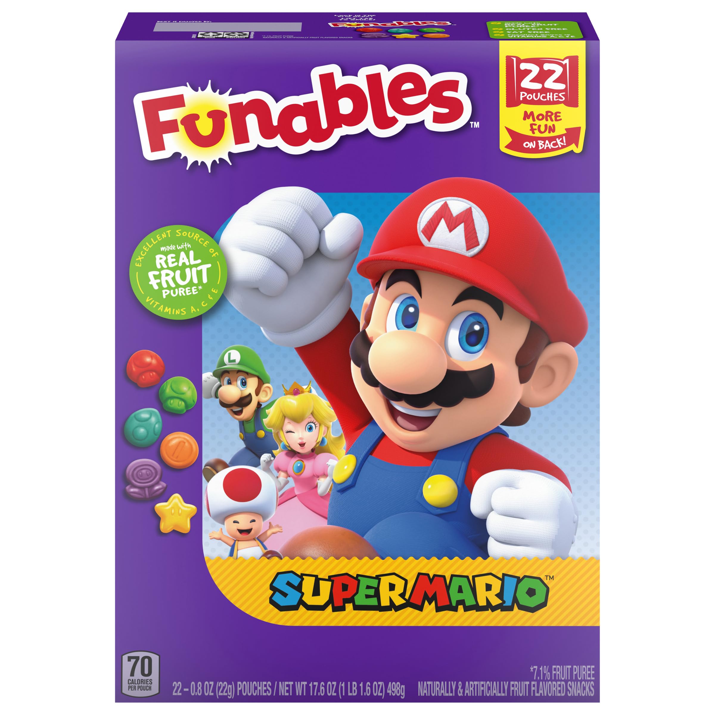 Funables Super Mario Assorted Fruit Flavored Snacks - 0.8oz Packs (22 Count) | Kids Lunch Box Snacks, Birthday Party Favors & On-the-Go Healthy Treats