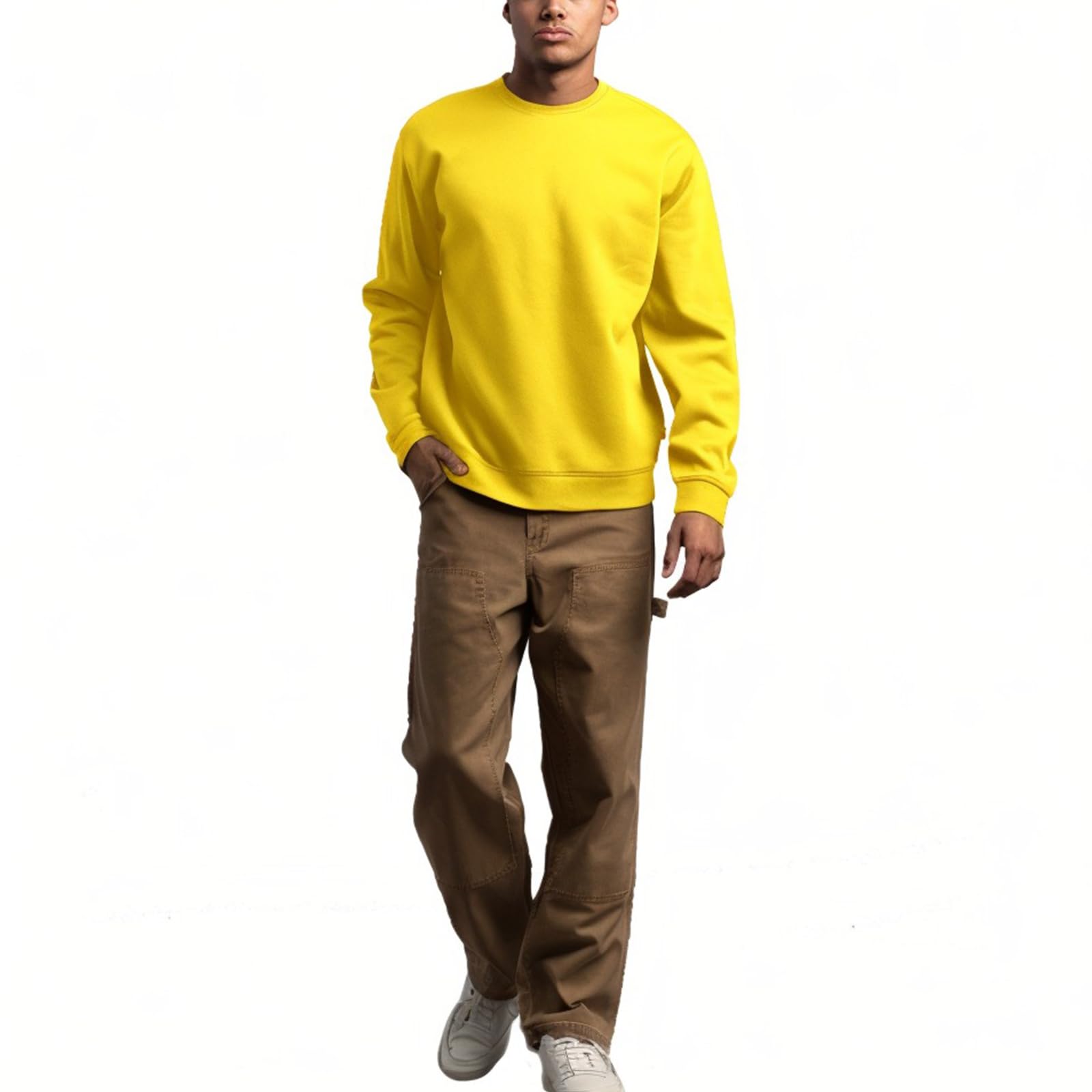 JIHUILAI Men's Plain Crewneck Sweatshirt - Soft Long Sleeve Pullover for Athletic Workout & Casual Wear - Gym, Running, Outdoor Activities