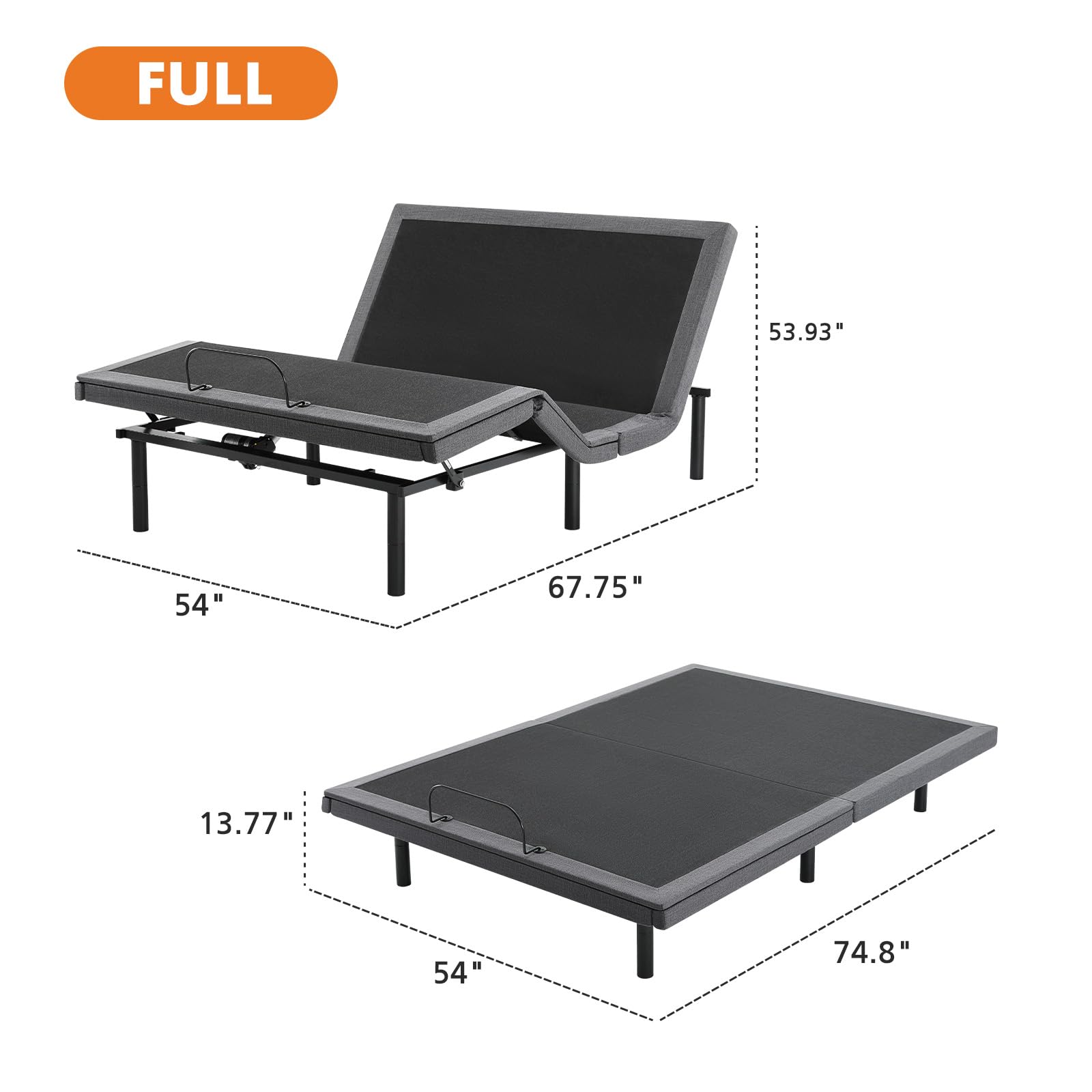 Sweetcrispy Full Adjustable Bed Frame with Wireless Remote - Ergonomic Electric Bed Base, Zero Gravity & Anti-Snore Features, 2 USB Ports, Easy Assembly - Perfect for Back Pain Relief, Reading & Relaxing in Bedroom