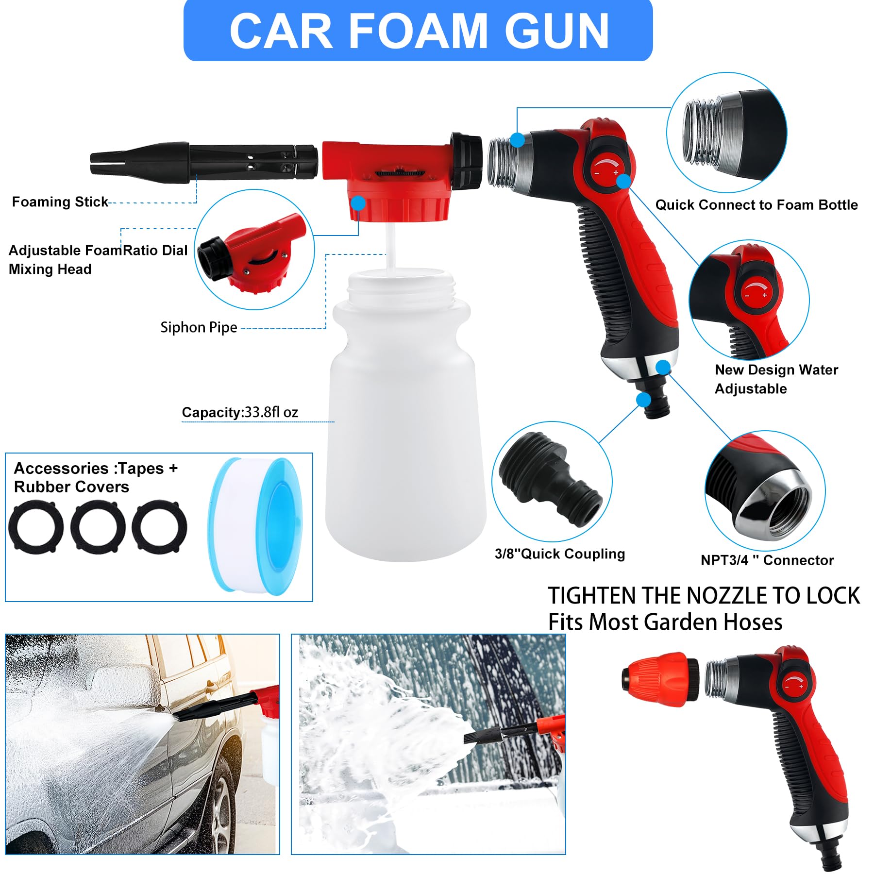 27Pcs Car Wash Cleaning Kit with Foam Gun - Auto Detailing Supplies & Tools Set with Wheel Drill Brush - Car Polishing Kit for Interior & Exterior - Perfect for DIY Car Washing, Detailing and Maintenance