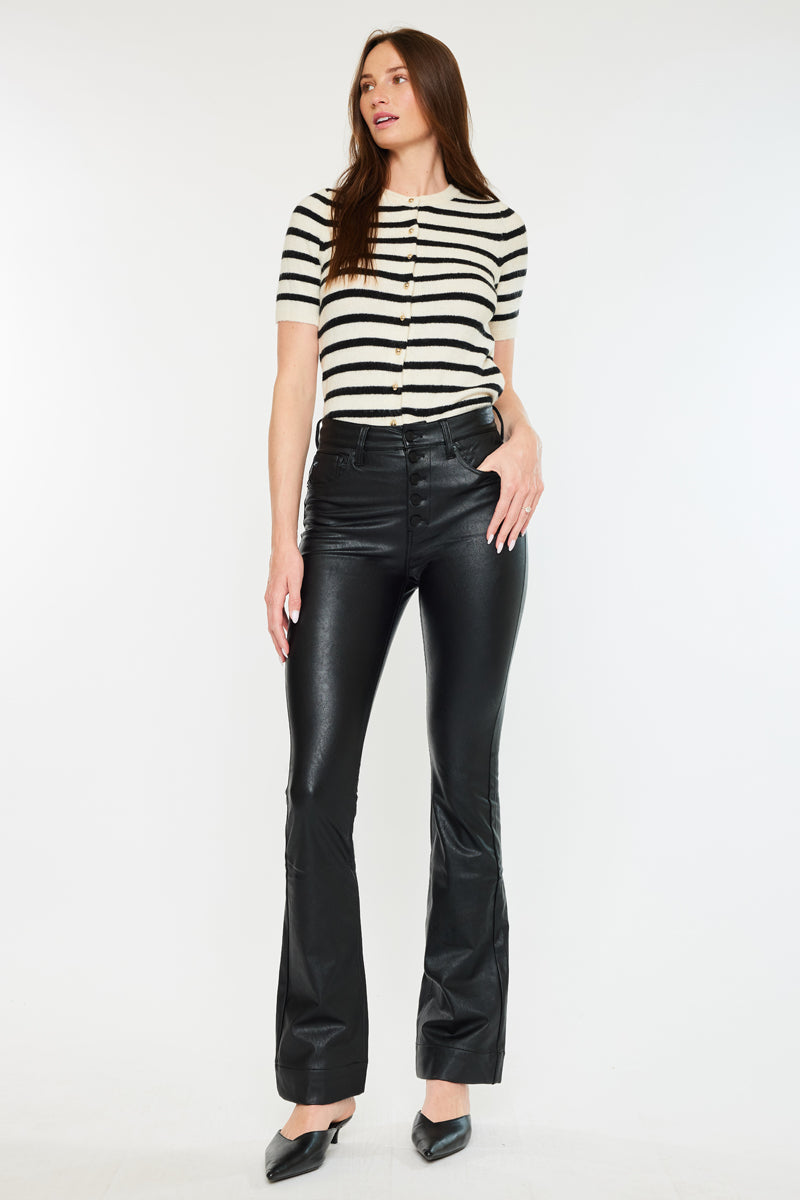 Joan High Rise Faux Leather Bootcut Pants for Women - Stretchy Vegan Leather Trousers with Flared Leg | Perfect for Work, Office, Date Night & Fall Fashion