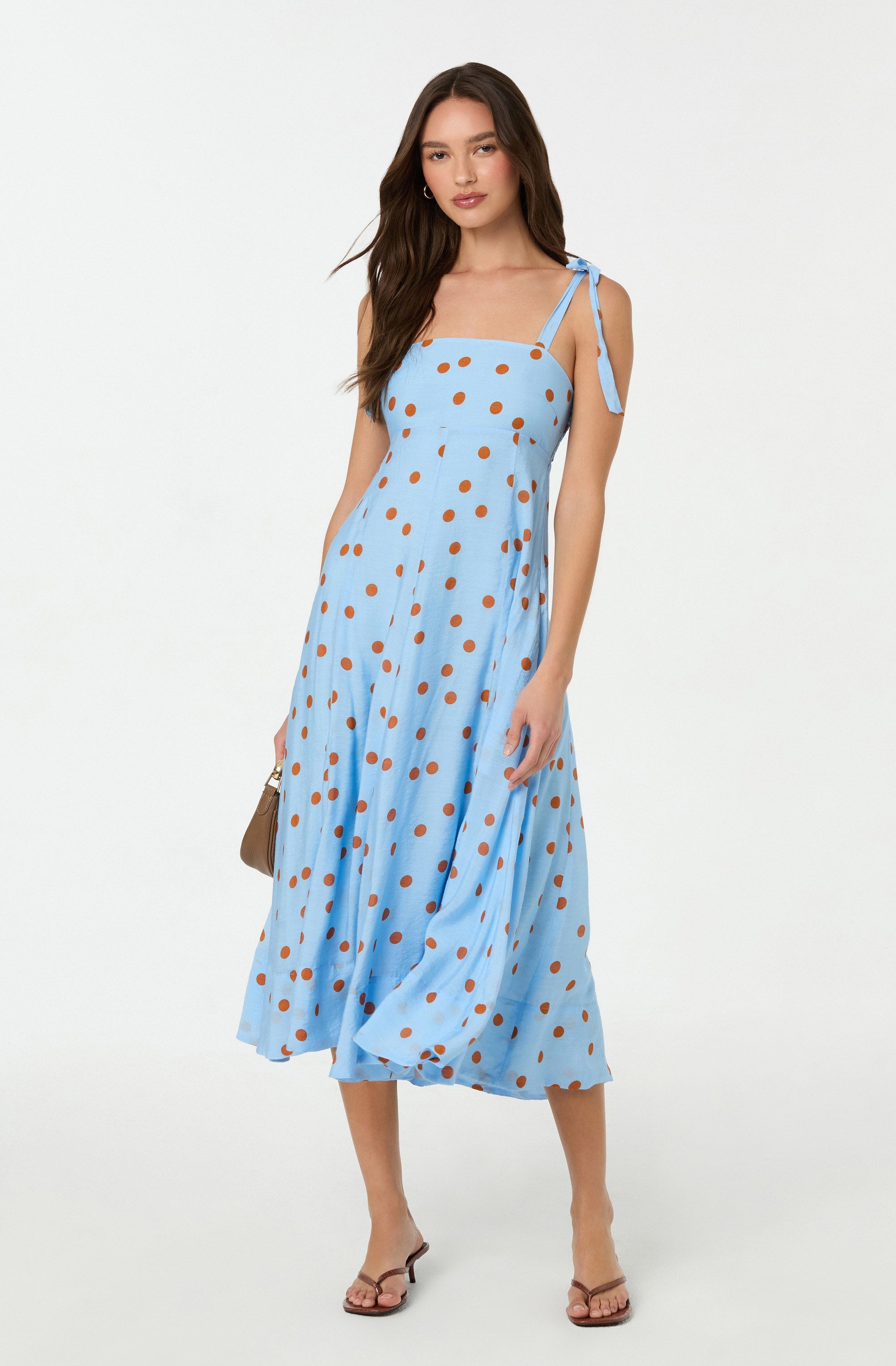 Lilliana Polka Dot Midi Dress - Women's Floral Print Summer Dress with Short Sleeves - Perfect for Beach Vacations, Date Nights & Casual Outings