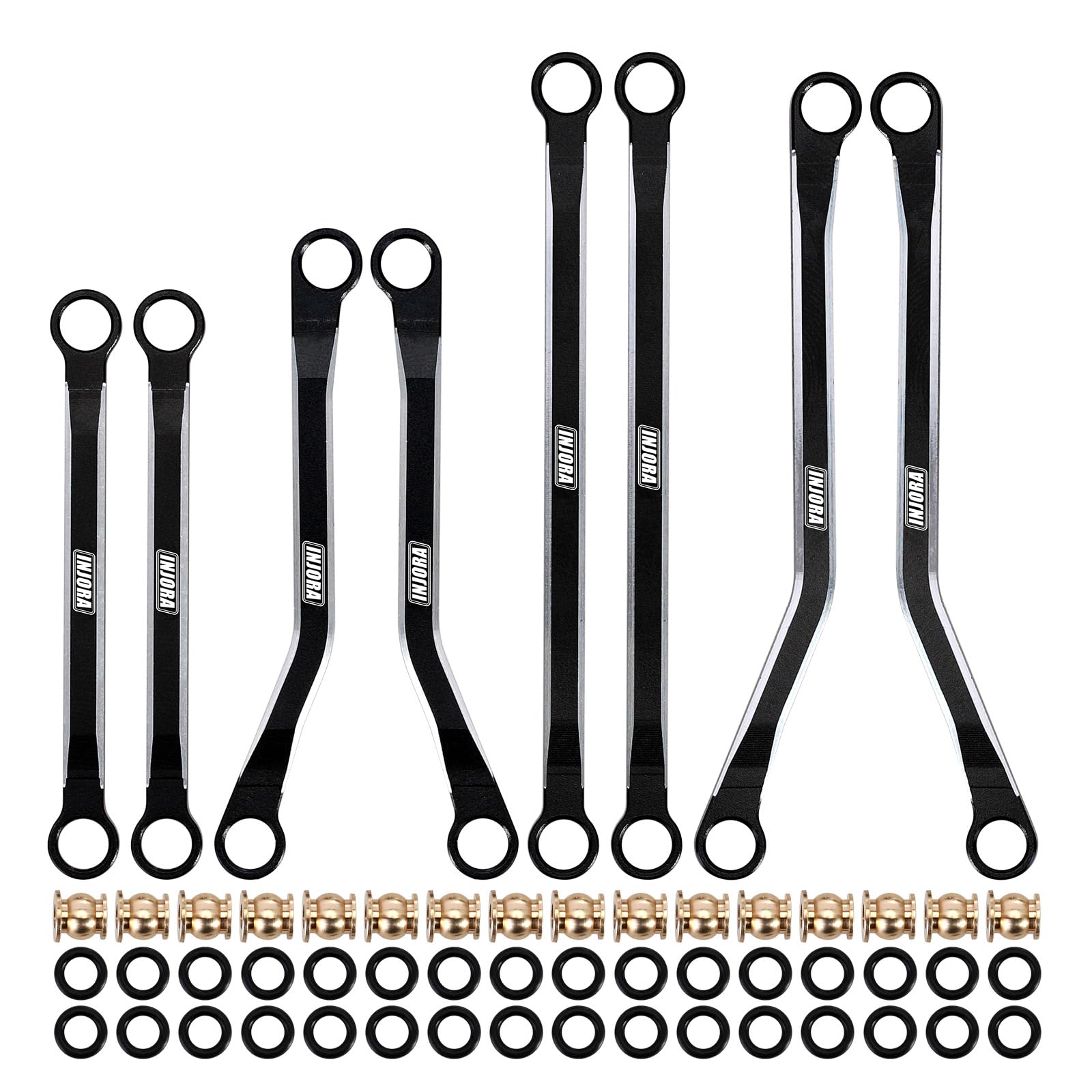 INJORA High Clearance CNC Aluminum Chassis Link Set for TRX4M Defender & Bronco 1/18 Scale RC Crawler Upgrade Parts (Black) - Off-Road Performance & Durability Enhancement