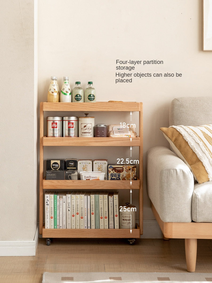 Oak Solid Wood Mobile Storage Rack Cart - Ultra Narrow Space-Saving Organizer for Kitchen, Bathroom, or Office Use
