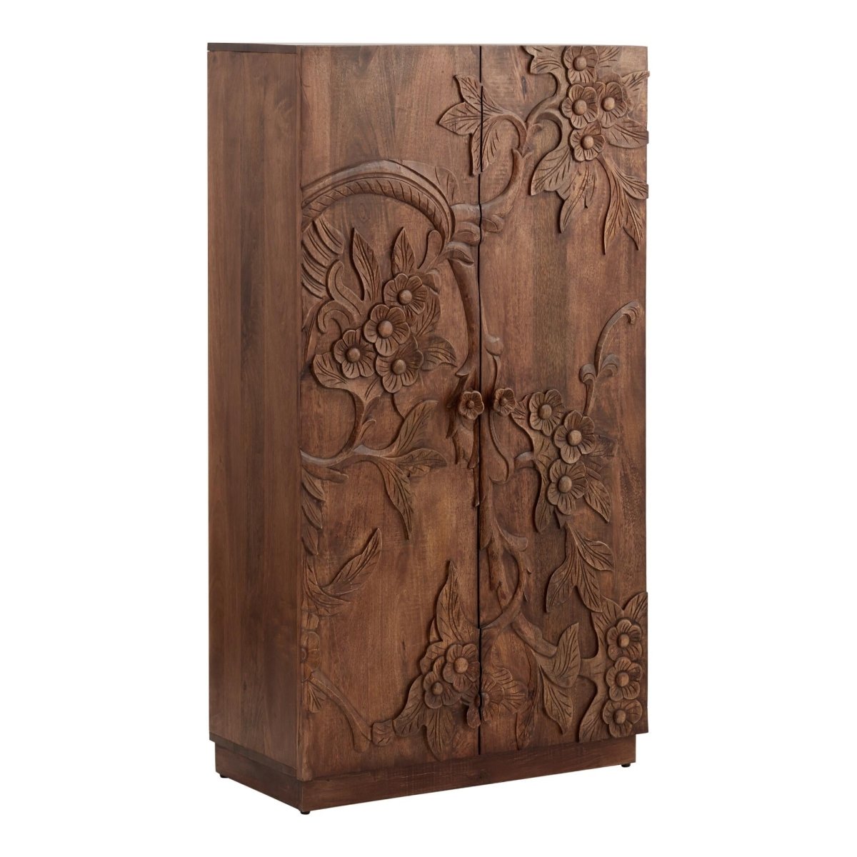 Hand Carved Solid Wooden Floral Armoire Closet - Vintage Style Wardrobe for Bedroom, Living Room & Guest Room Storage - Perfect for Home Décor & Clothing Organization