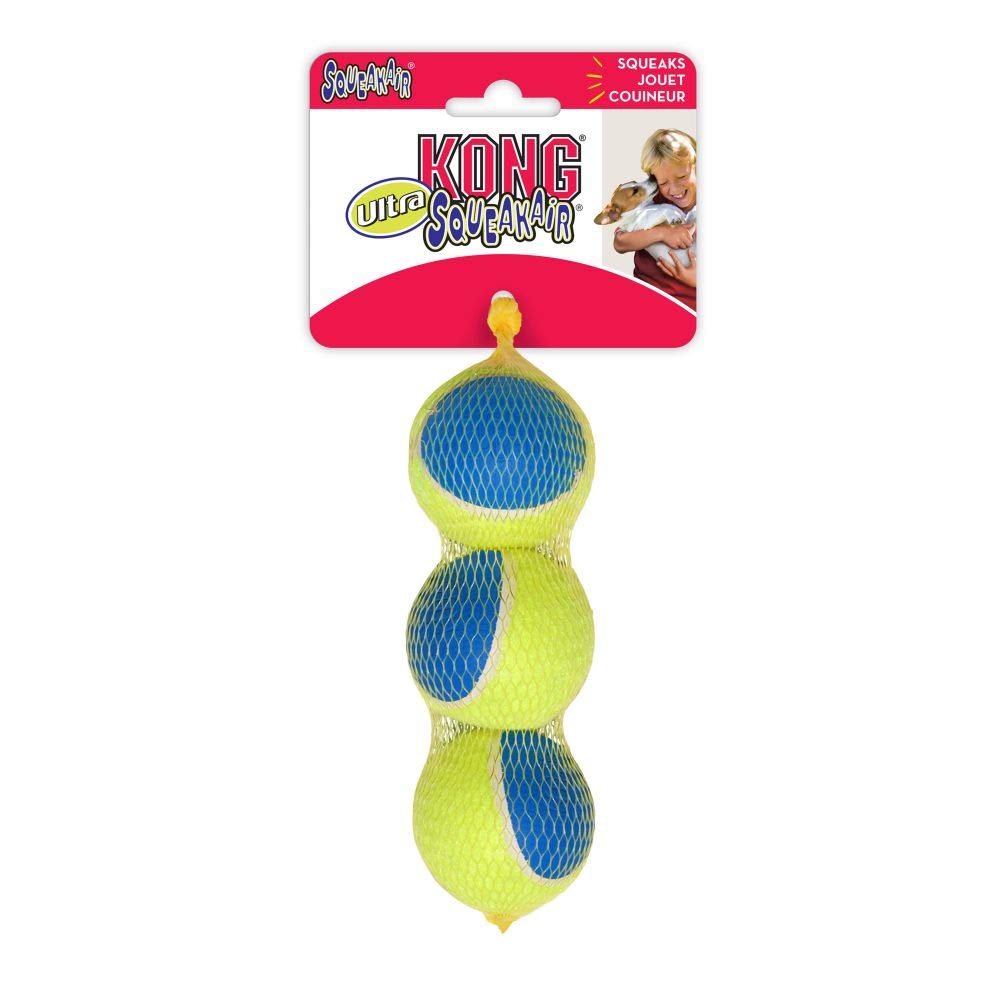 KONG Squeakair Ultra Balls - Durable Squeaky Tennis Ball Dog Toys for Medium Dogs (3 Pack) - Gentle on Teeth, Interactive Play & Fetch Games - Perfect for Indoor & Outdoor Dog Activities