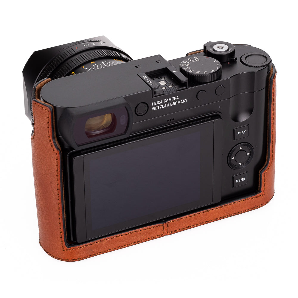 Leica Q3 Genuine Leather Half Case in Cognac - Premium Protection for Your Camera | Perfect for Travel, Street & Professional Photography