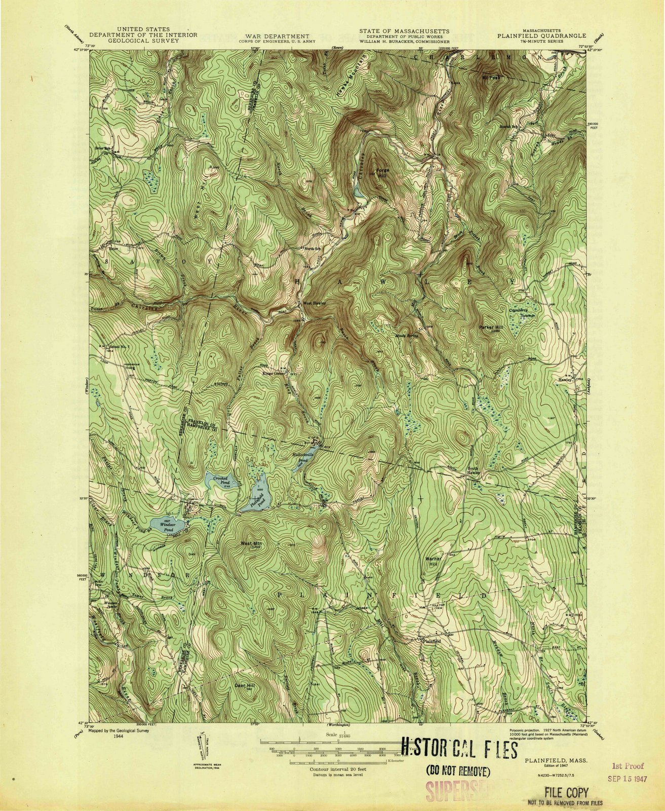 1947 Plainfield, MA - Massachusetts - Vintage USGS Historical Topographic Map | 44x55 Inch Large Wall Art Decor | Perfect for Home Office, Classroom & Geography Enthusiasts