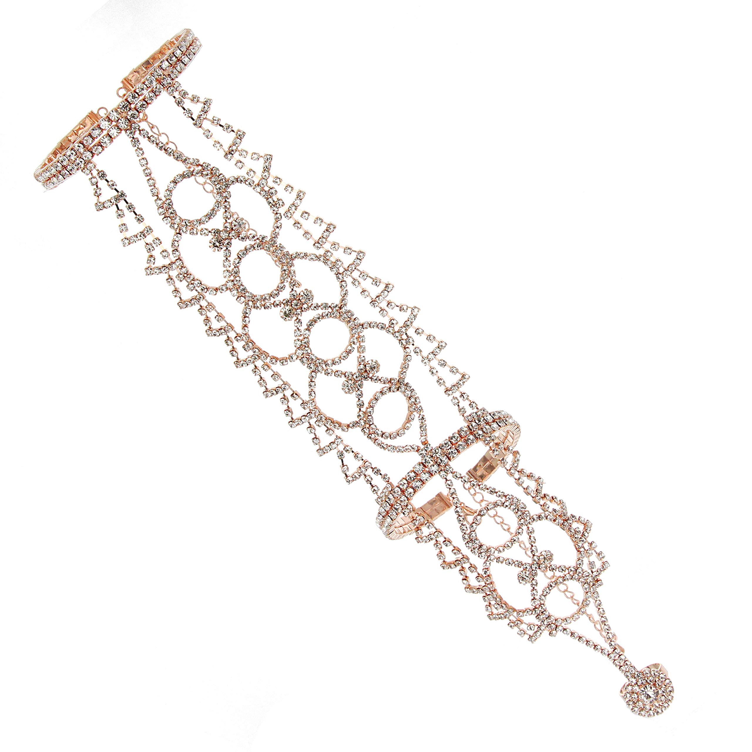 SP Sophia Collection Boho Filigree Wedding Bridal Arm Cuff Armlet Bracelet and Ring Set - Vintage Rhinestone Body Jewelry for Brides, Prom, Festival & Boho Fashion