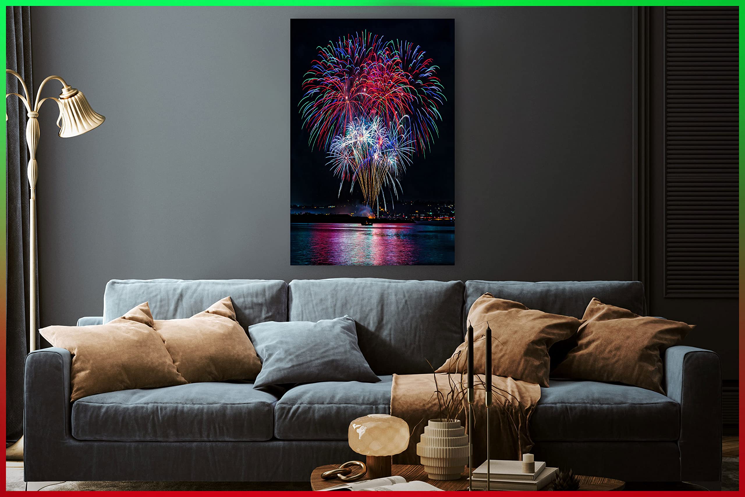 Fireworks Art Canvas Wall Decor - Framed Ready to Hang 15x22 Inch - Modern Home Decor for Living Room, Kitchen, Bedroom - Perfect Gift for Housewarming & Holidays