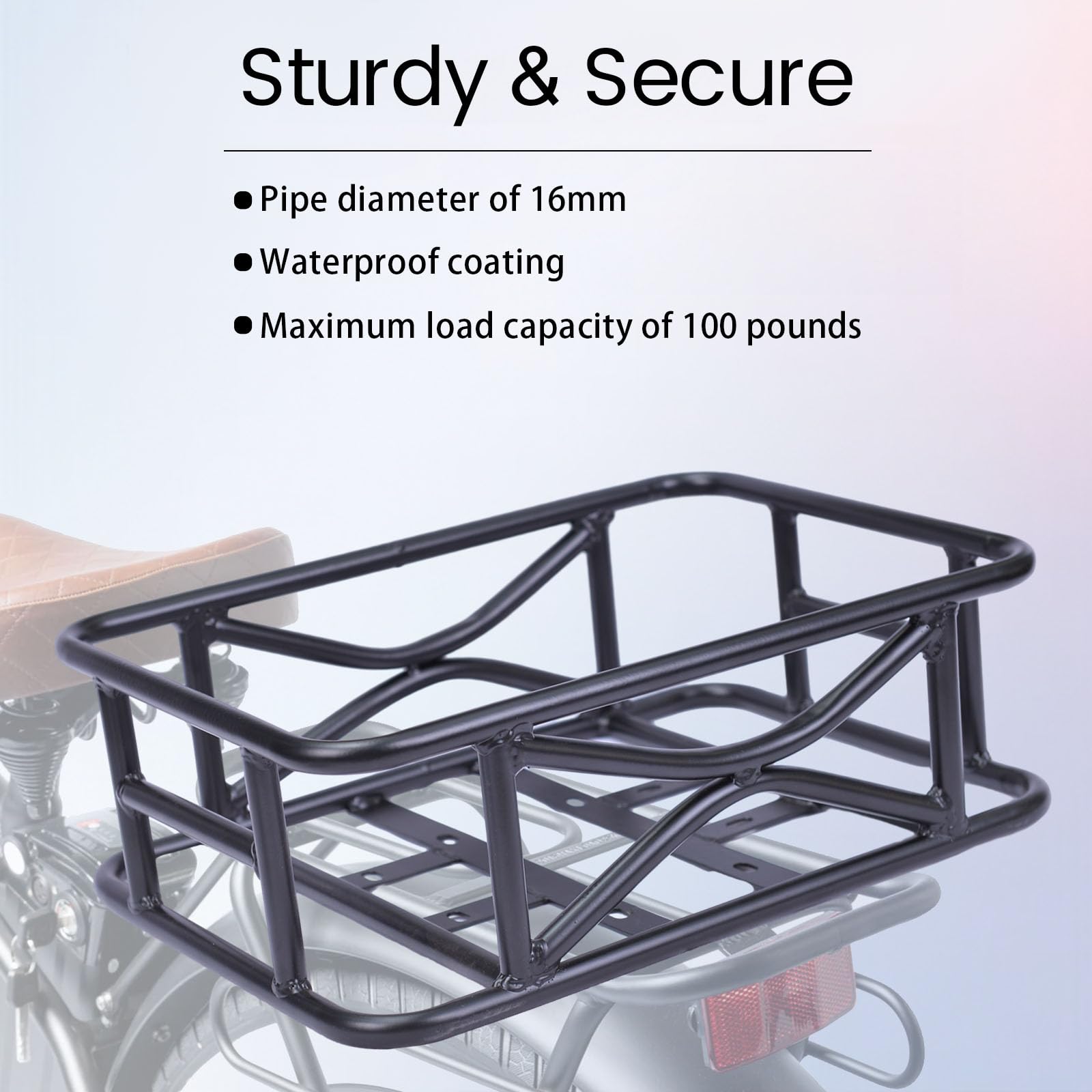 Heavy Duty Metal Rear Bike Basket for Electric Bicycle - Large 17.3x13x6 Inch Cargo Carrier for Pets, Groceries & Sports Gear - Perfect for Commuting, Shopping & Outdoor Adventures