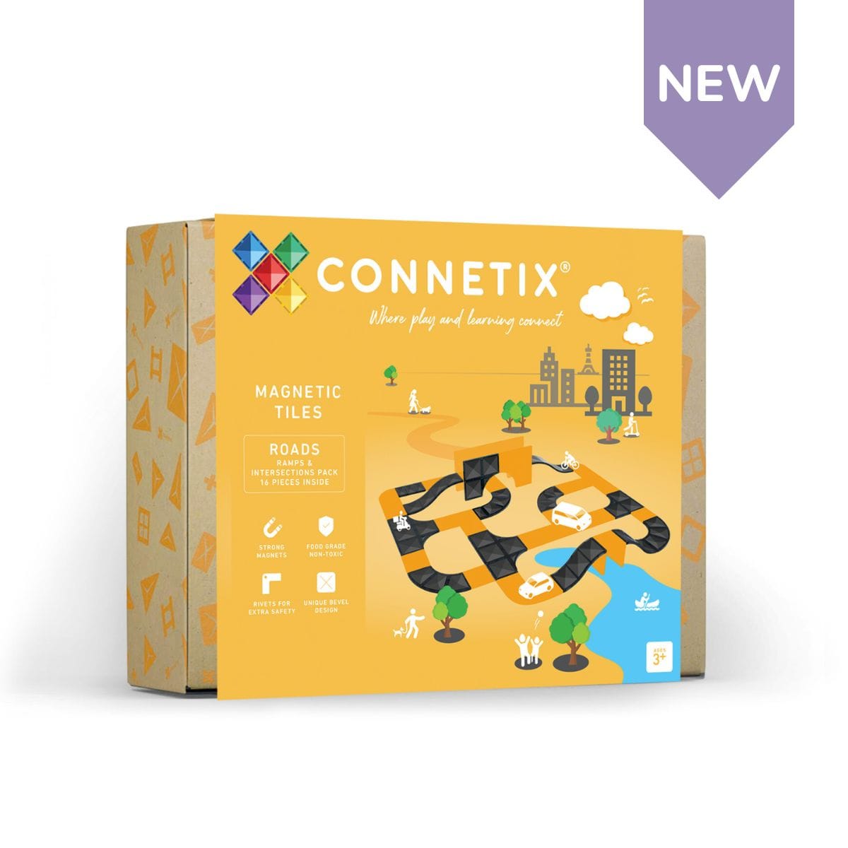 Connetix Magnetic Tiles 16-Piece Set with Roads, Ramps & Intersections - STEM Educational Building Toys for Kids, Perfect for Creative Play & Learning Activities