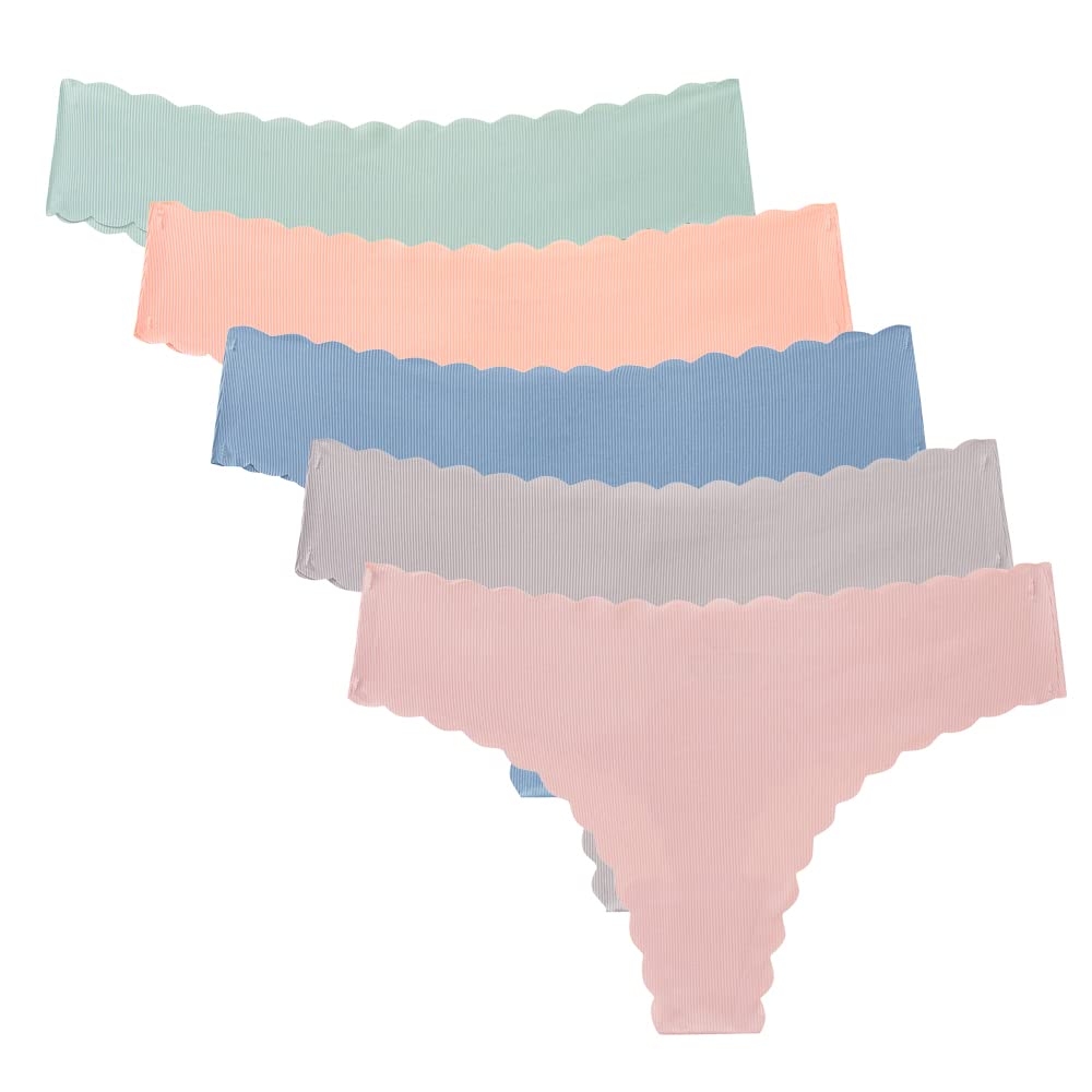 Wetopkim Seamless Thongs for Women - No Show Panties V-Waisted Stretch Breathable Underwear 6 Pack (S-XL) | Comfortable Everyday Wear & Perfect Under Tight Clothing