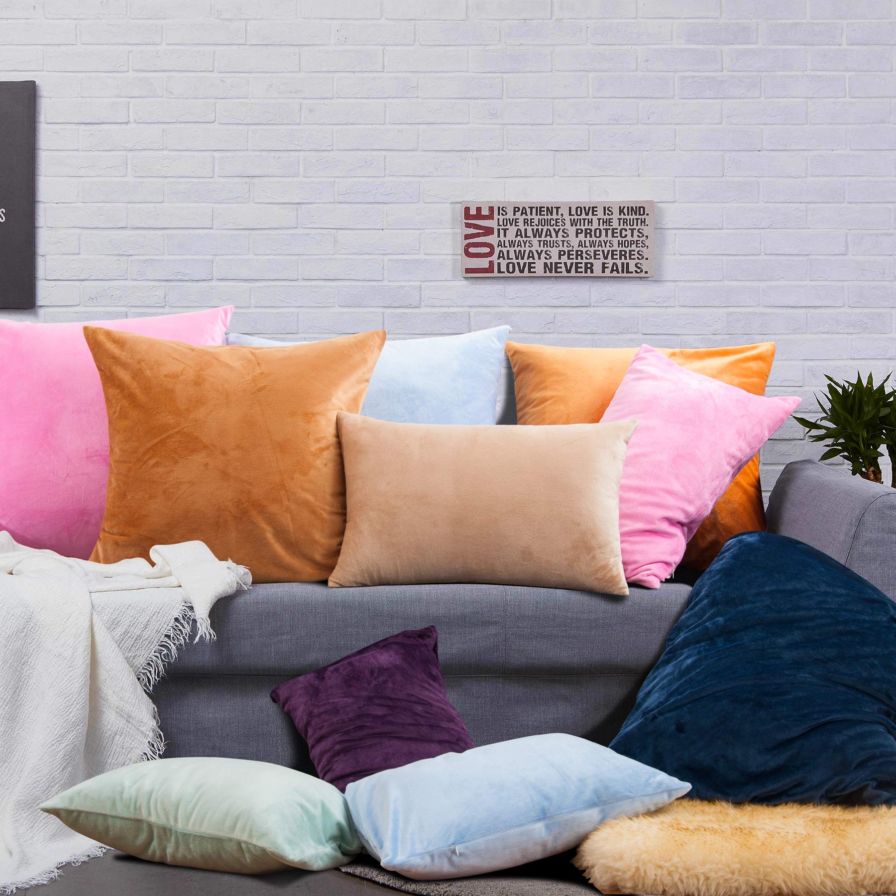 NTBAY Velvet Square Zippered Throw Pillow Cover - Super Soft Luxury Decorative Euro Cushion Cover 26x26 Inches - White for Sofa, Couch, Bed, Living Room & Home Decor