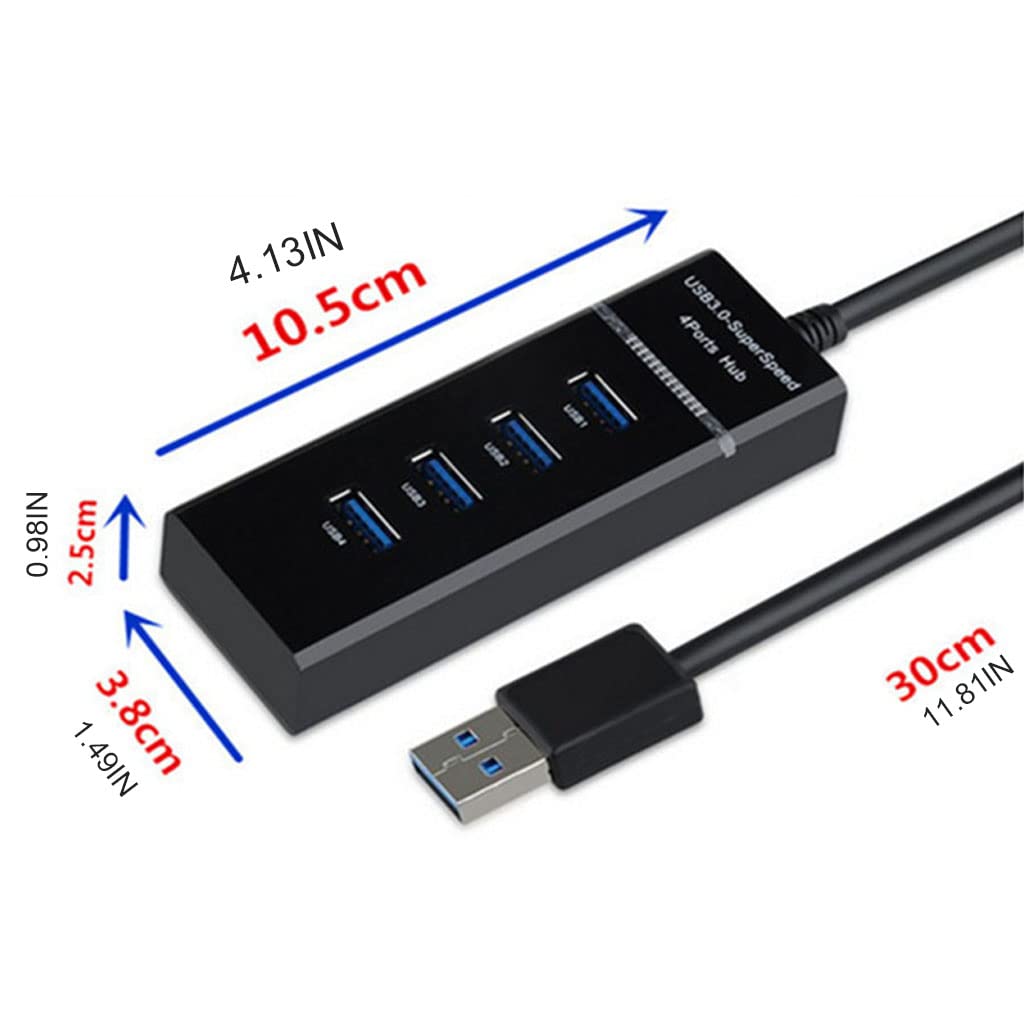 高速USB 3.0/2.0四合一集线器带LED灯，适用于笔记本电脑、PC电脑的多端口USB分线器，提升办公与娱乐效率
