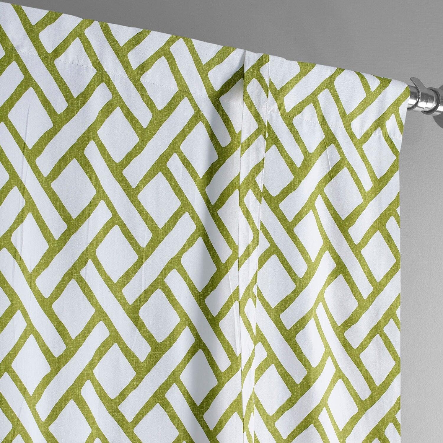 Garden Path Moss Green Geometric Printed Cotton Room Darkening Tie Up Window Shade - Stylish Window Treatment for Living Room, Bedroom & Nursery