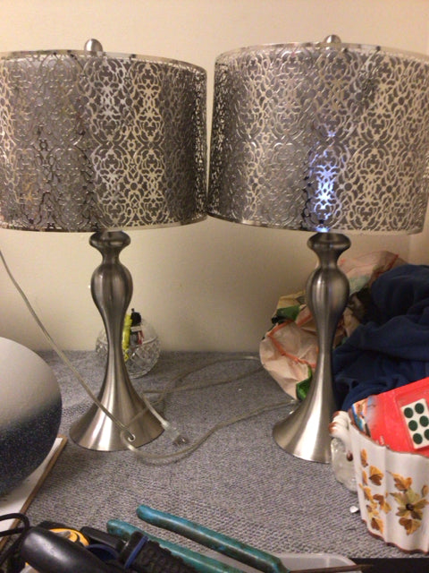 Brushed Metal Table Lamp Set with Metal Shades - Modern Bedside & Living Room Lighting for Home Decor