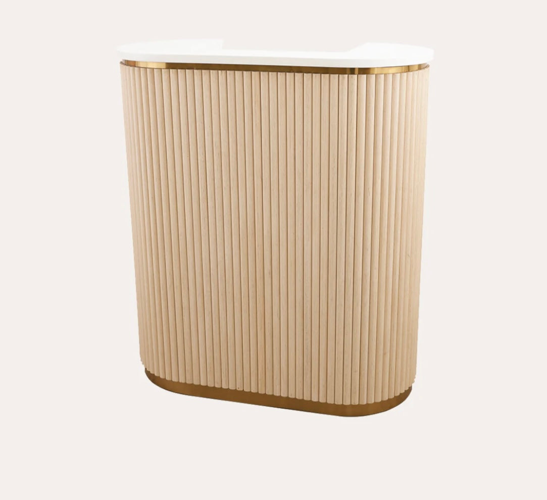 Petite Rene Tambour Reception Desk - Elegant Small Office Furniture for Hotel Lobby, Corporate Front Desk & Home Office Decor
